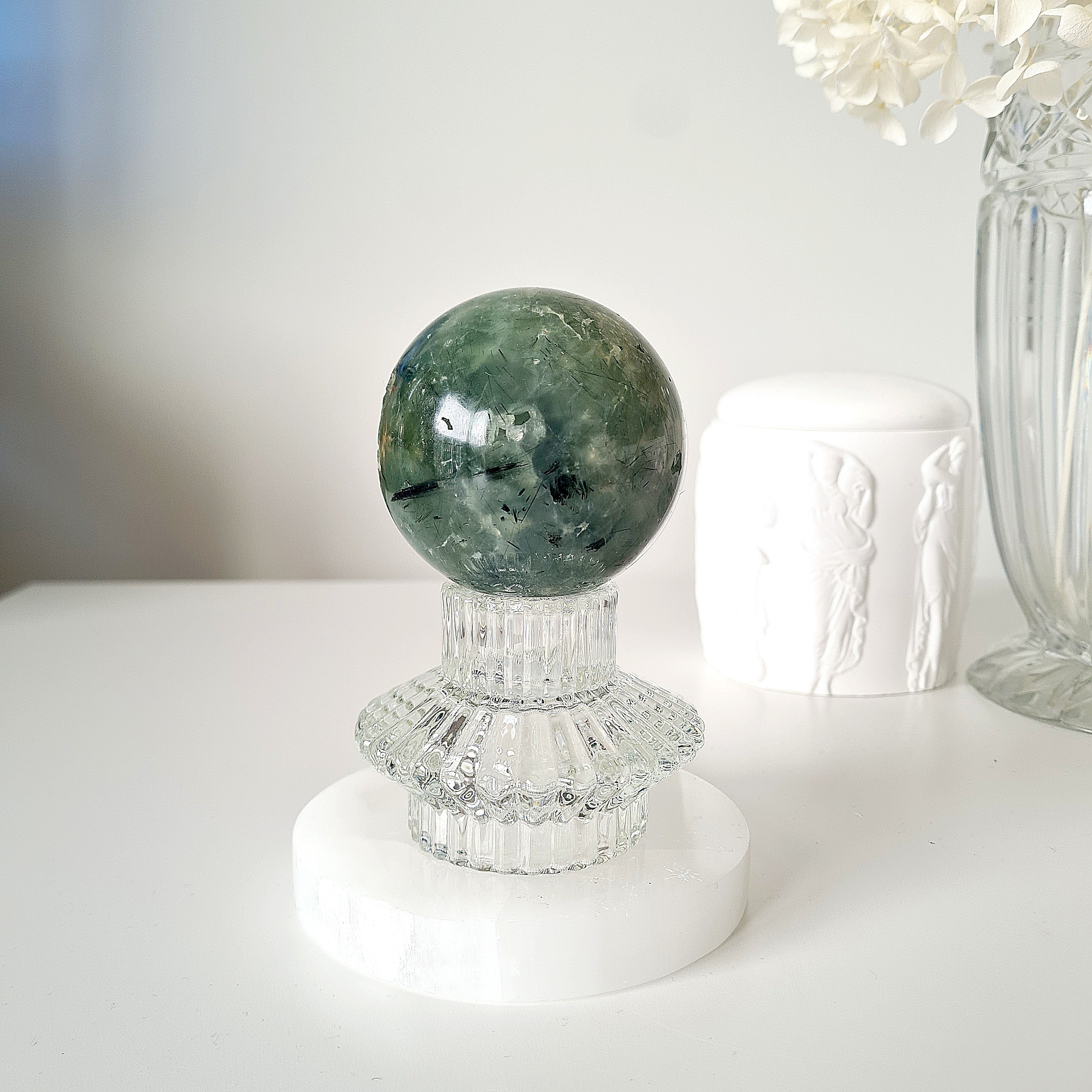 Prehnite with Epidote Crystal Sphere with Stand | D |445 g