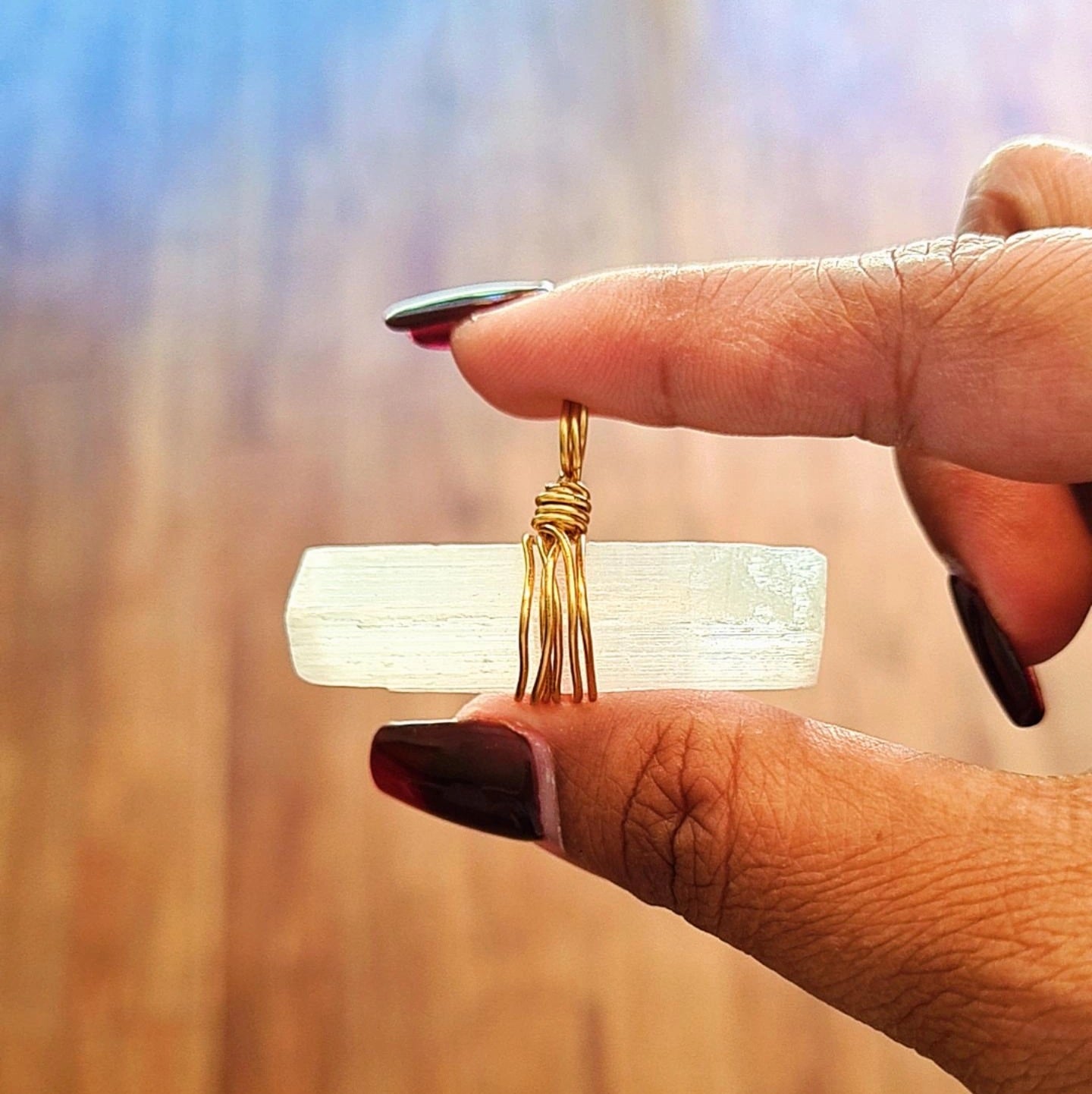 Selenite Pendant | Golden Colour Wire