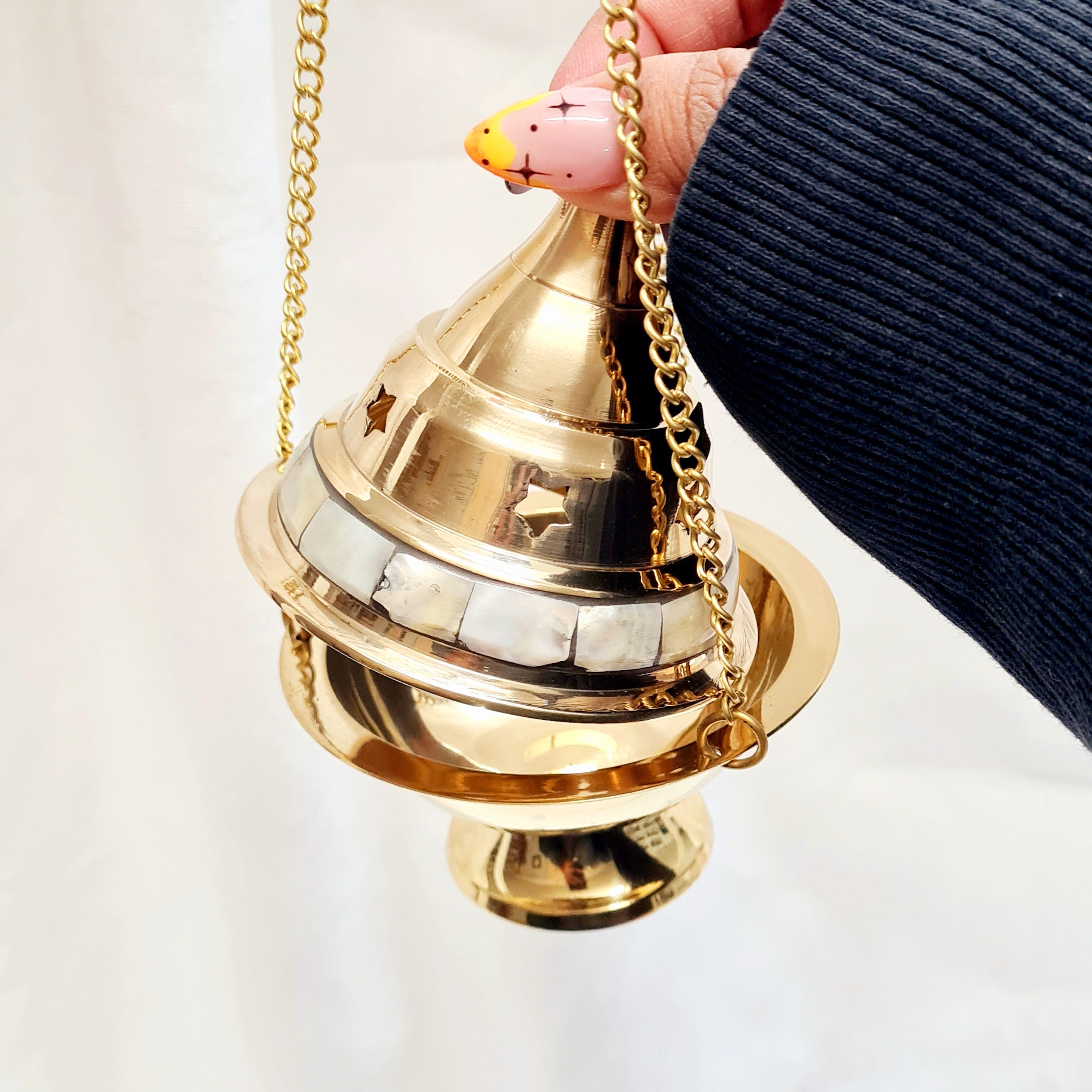Brass Incense Bunrer | Hanging with Mother of Pearl