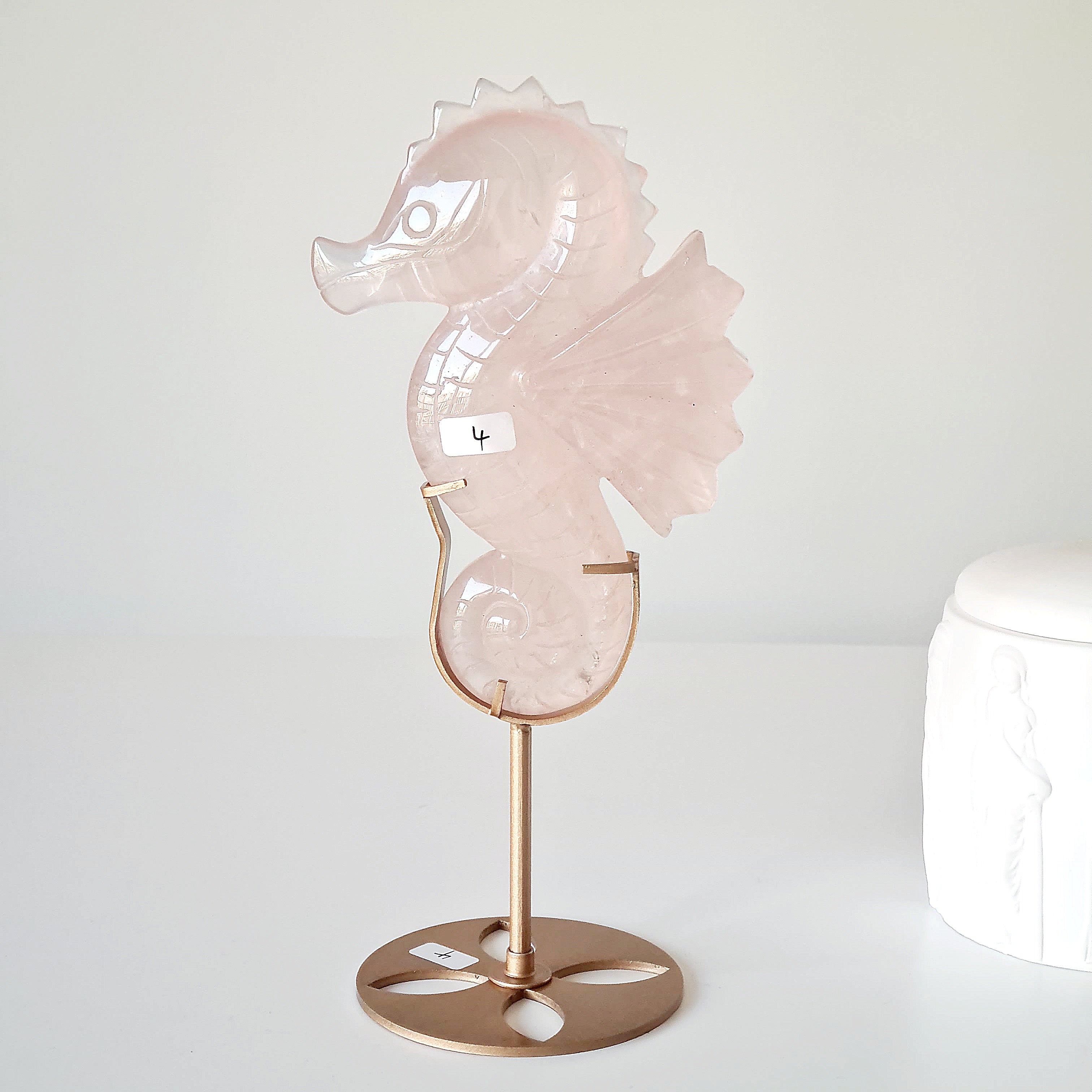 Rose Quartz Sea Horse On Stand | Appx 24 cm with stand