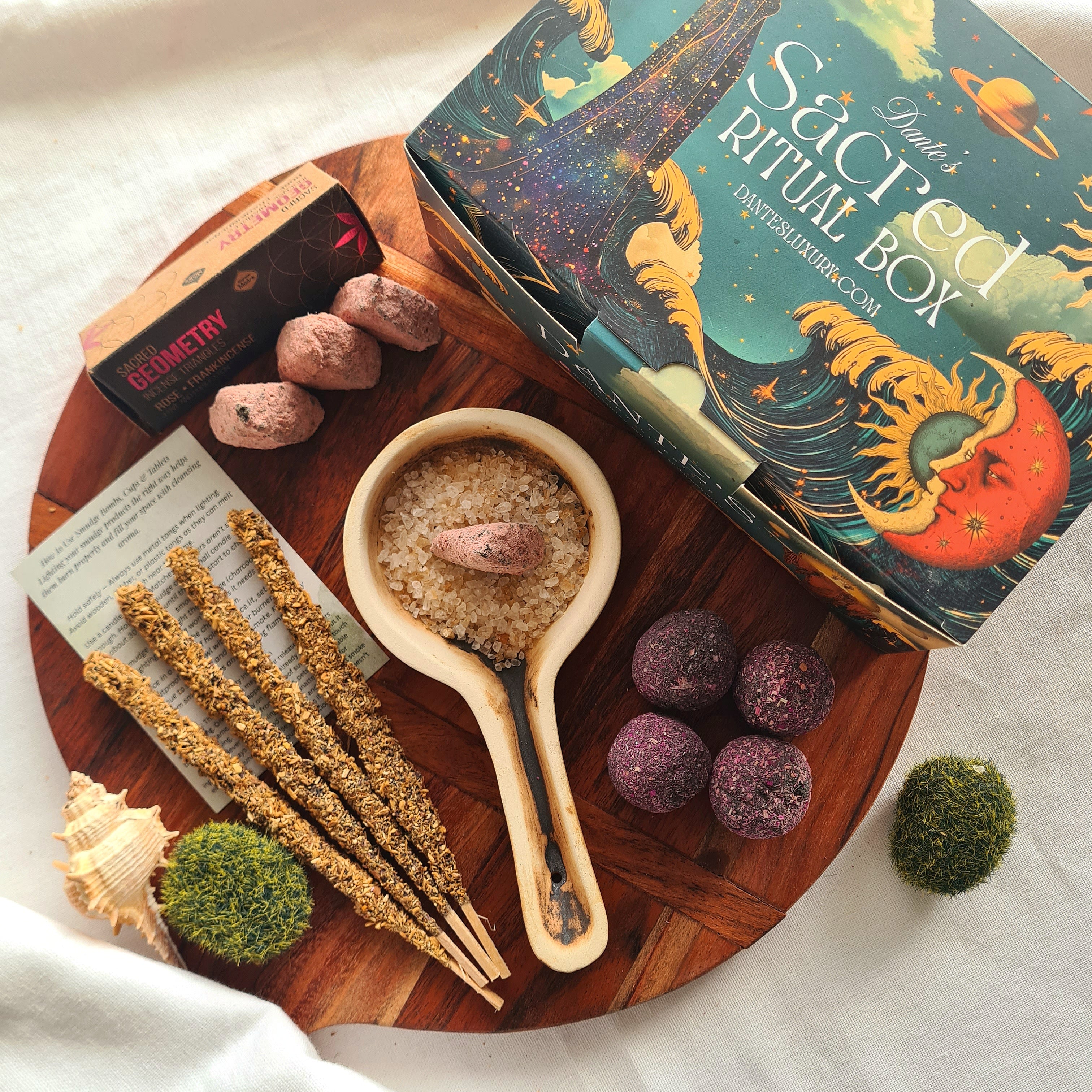 Sacred Ritual Kit | Artisan Burner, Pure Palo Santo Incense, Cacao Ceremony Bombitas & Sacred Rose Triangle