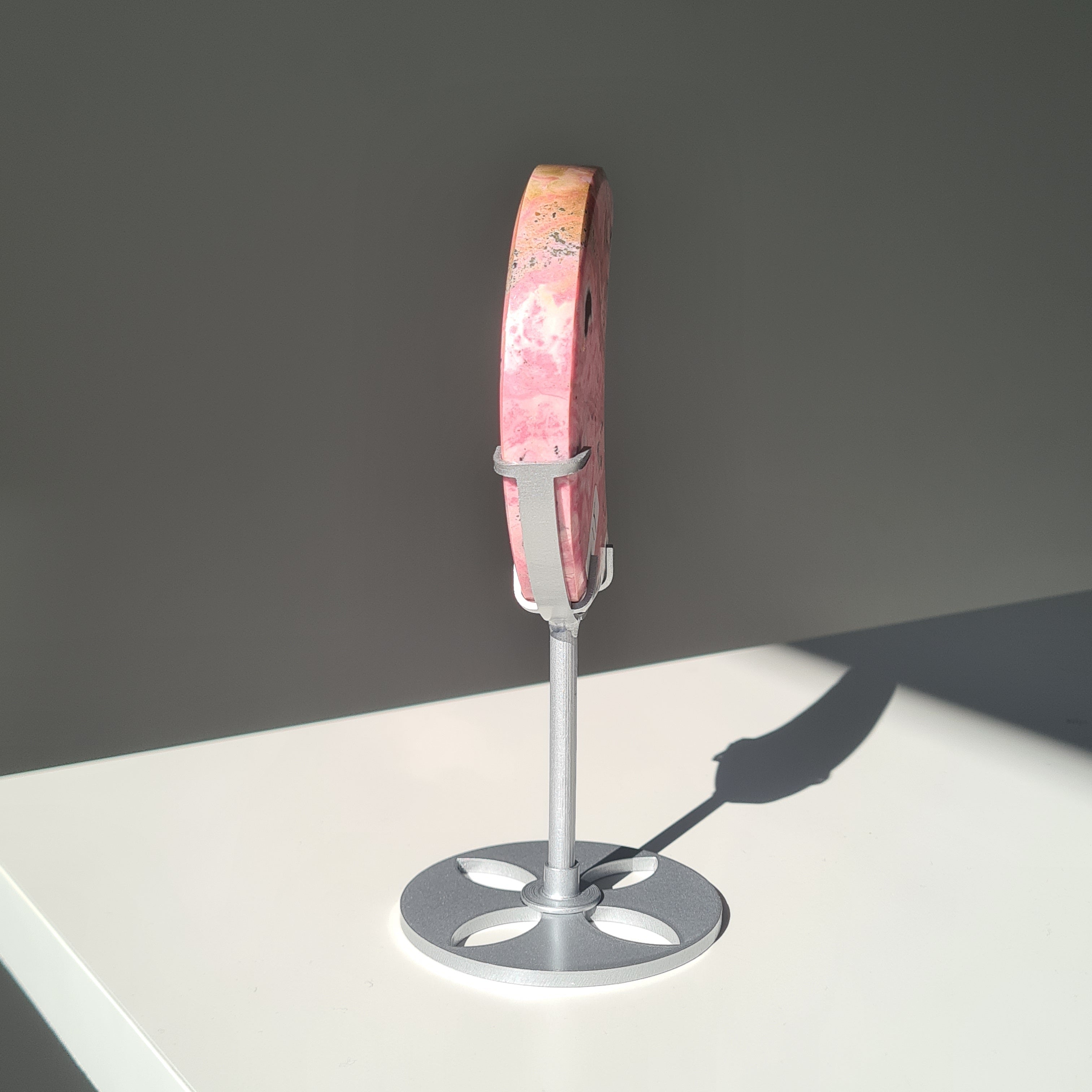 Peruvian Rhodonite Moon Carving On Stand | A | 9 cm Moon