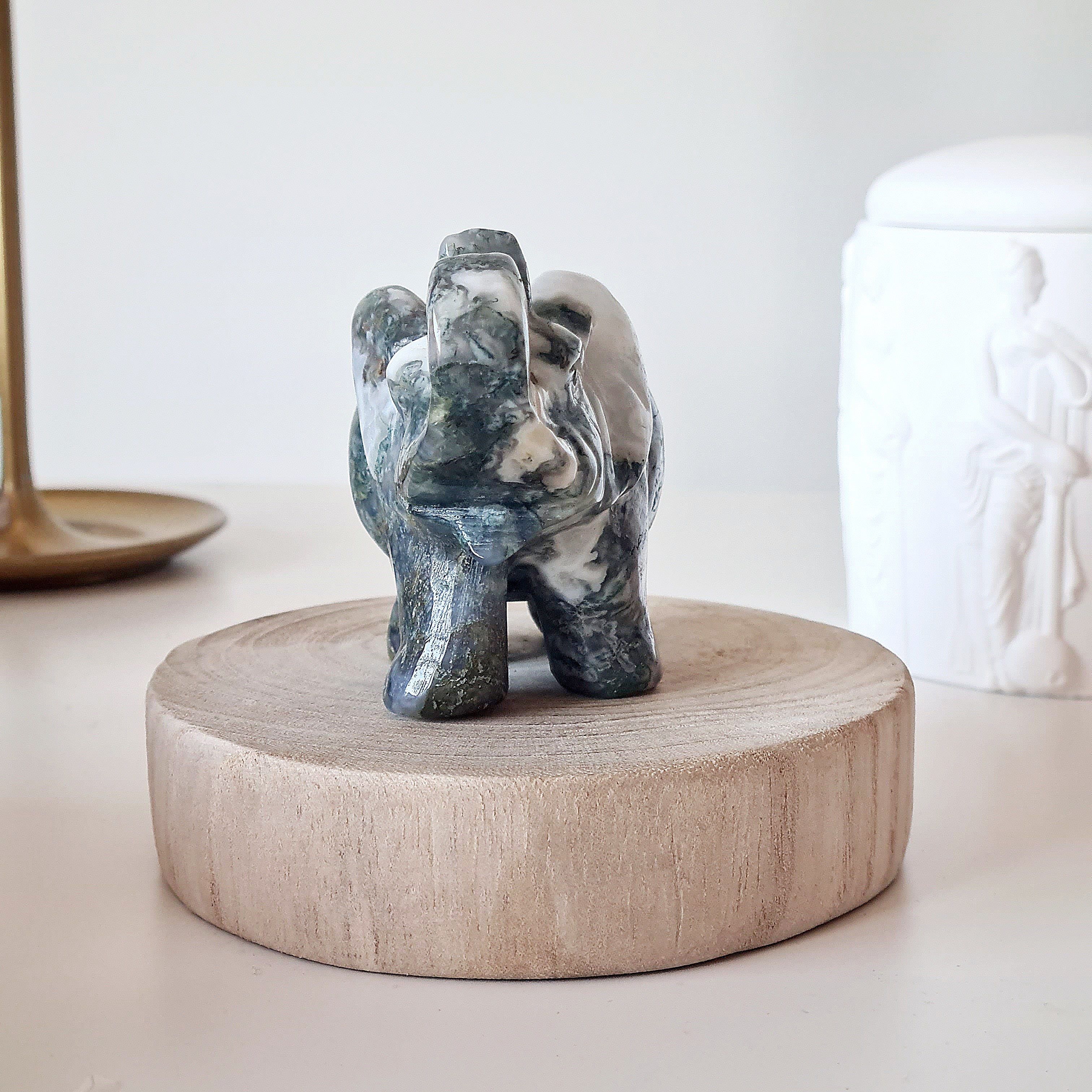 Moss Agate Elephant π | A | Appx 9.6 cm