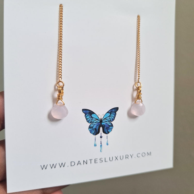 'Dahlia' ~ Rose quartz ear threads