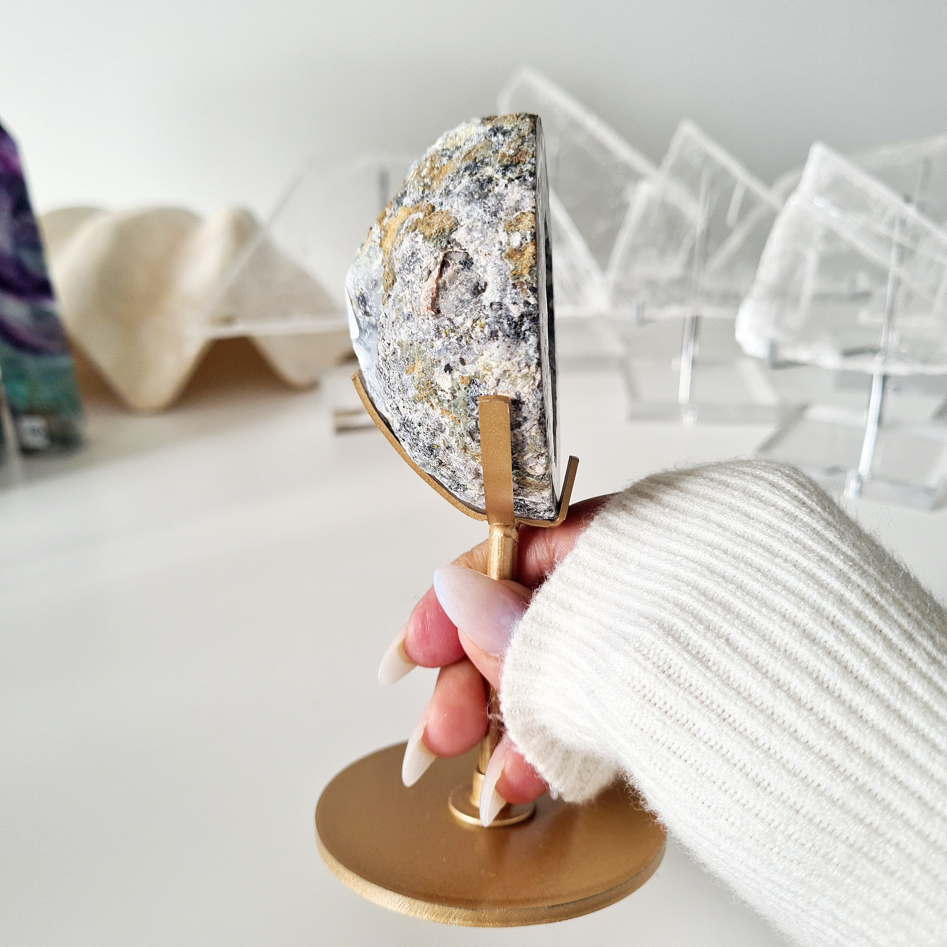 Natural Agate Geode On Stand | B