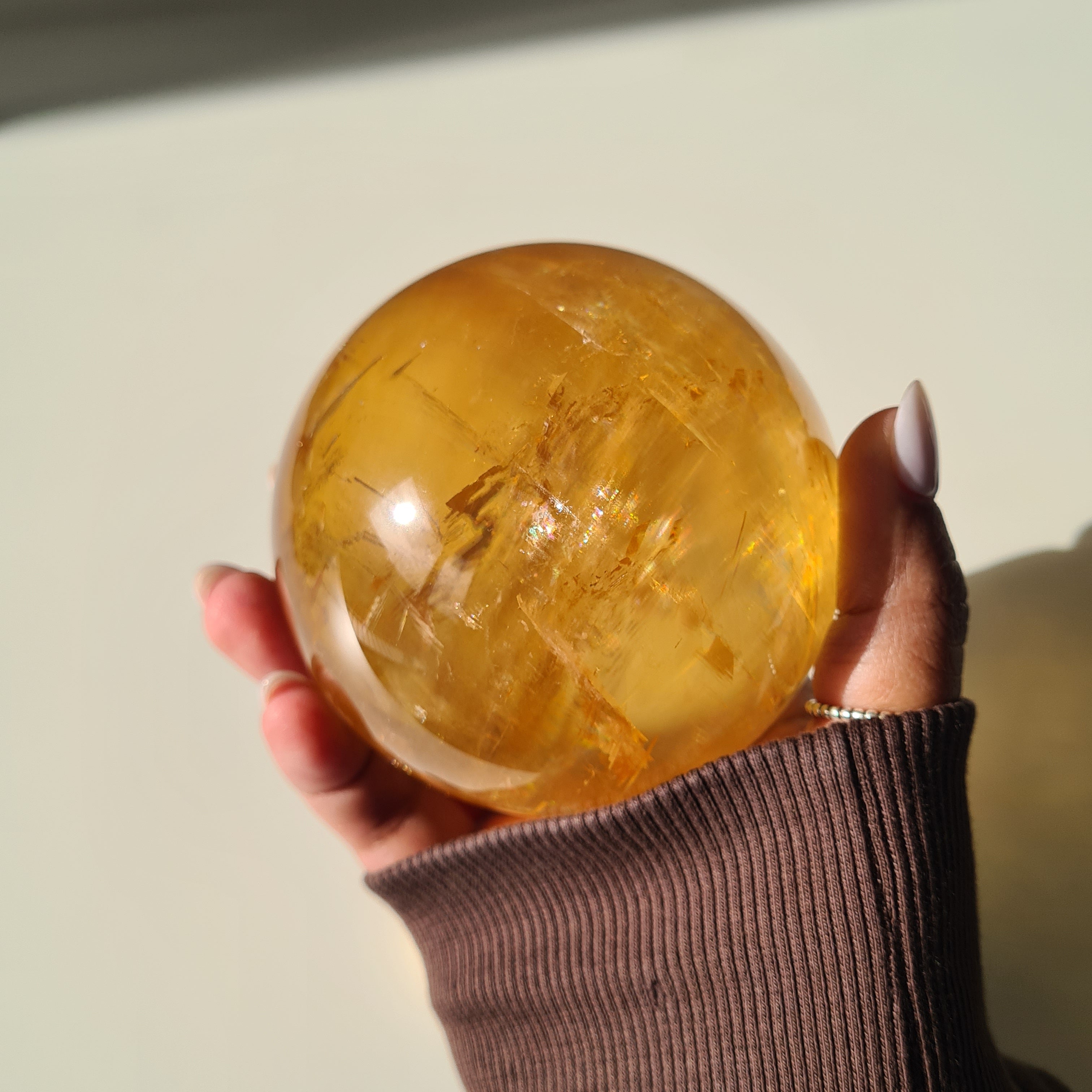 Ethereal Honey Calcite Sphere | A | 690 g | 7.8 cm