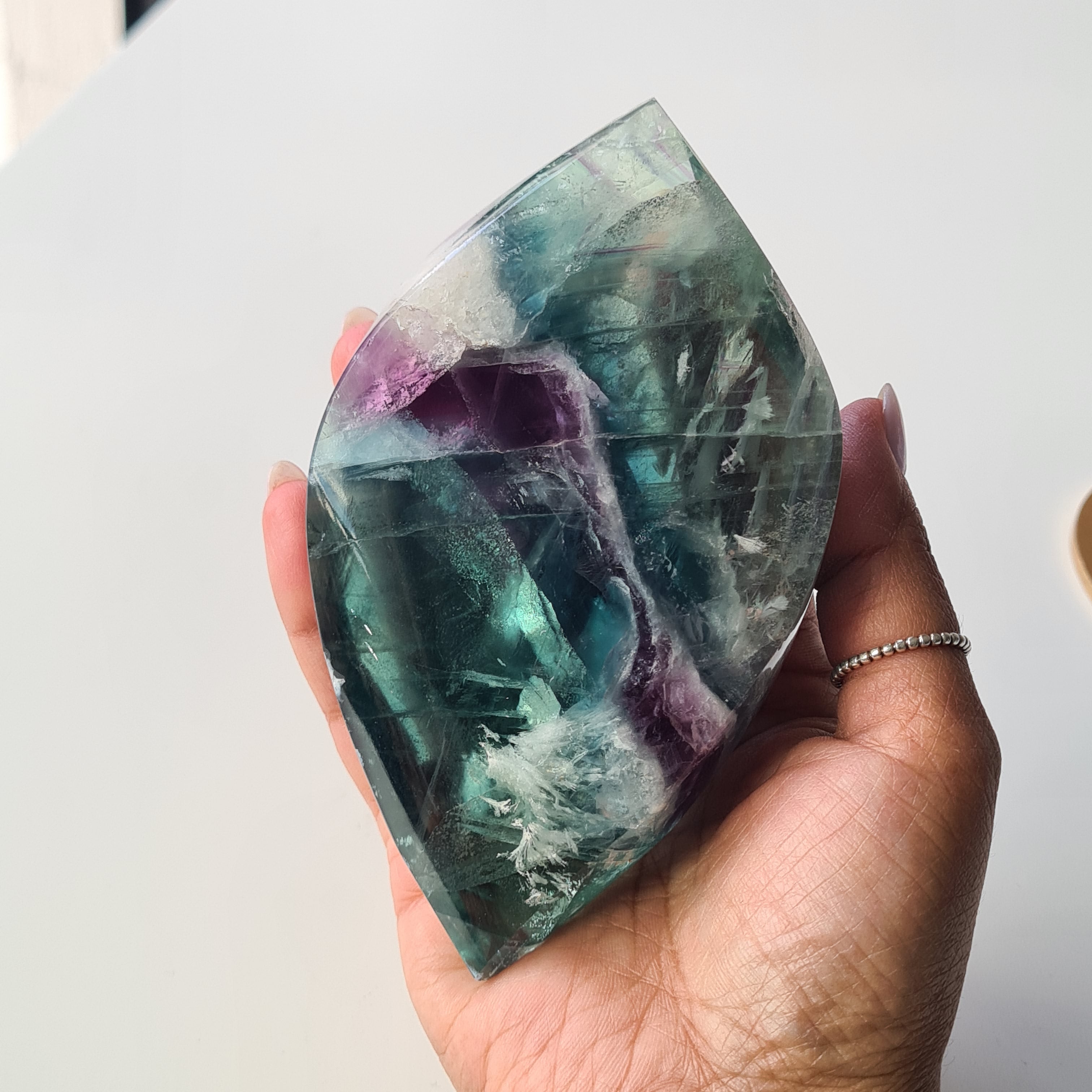 Dreamy Fluorite on Stand | Natural imperfections visible | More green in naked eyes | 19 Cm tall with stand