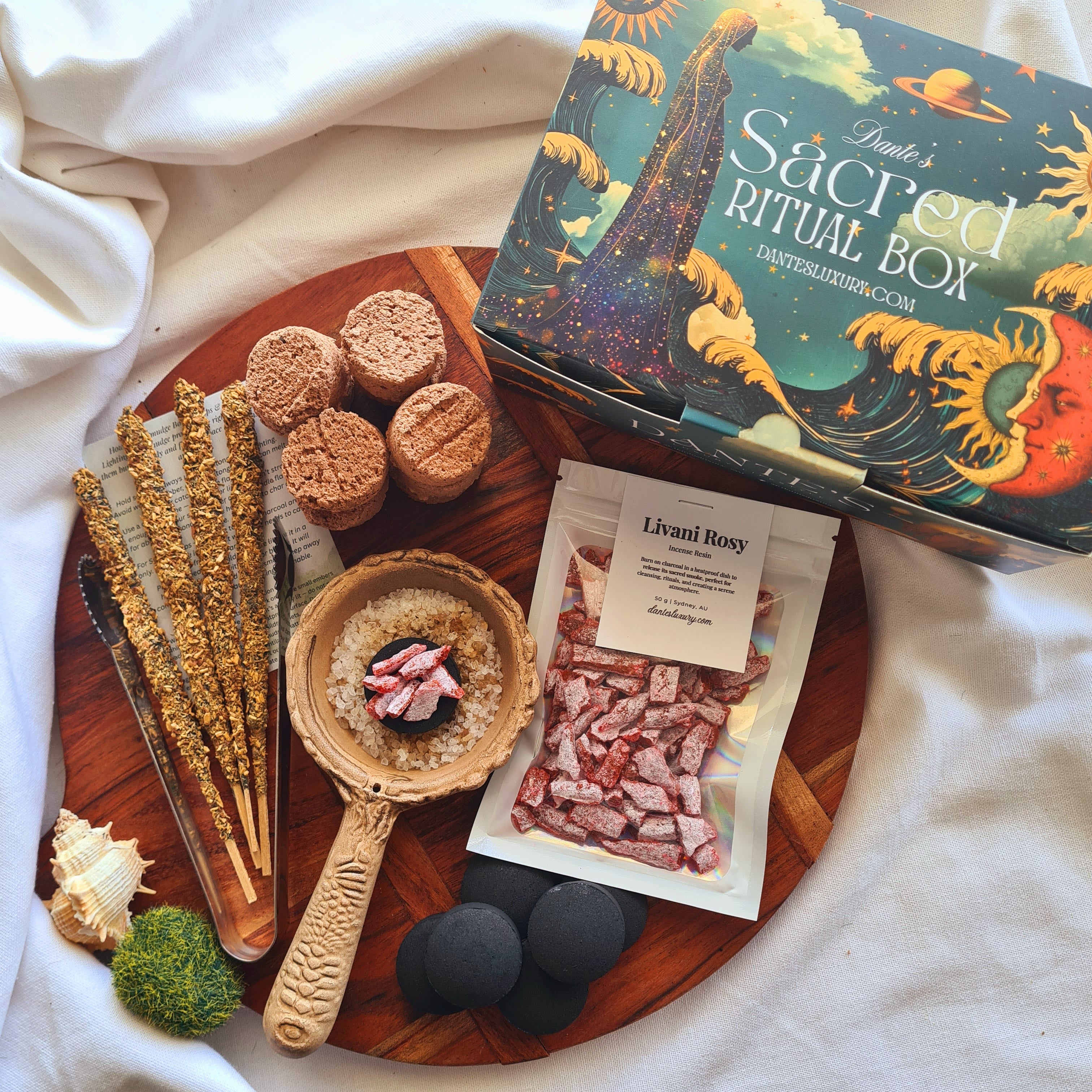 Bless Me Home Ritual Kit | Burner, Frankincense Bombas, Livani Rosy Resin, Tong & Palo Santo Sandalwood Incense
