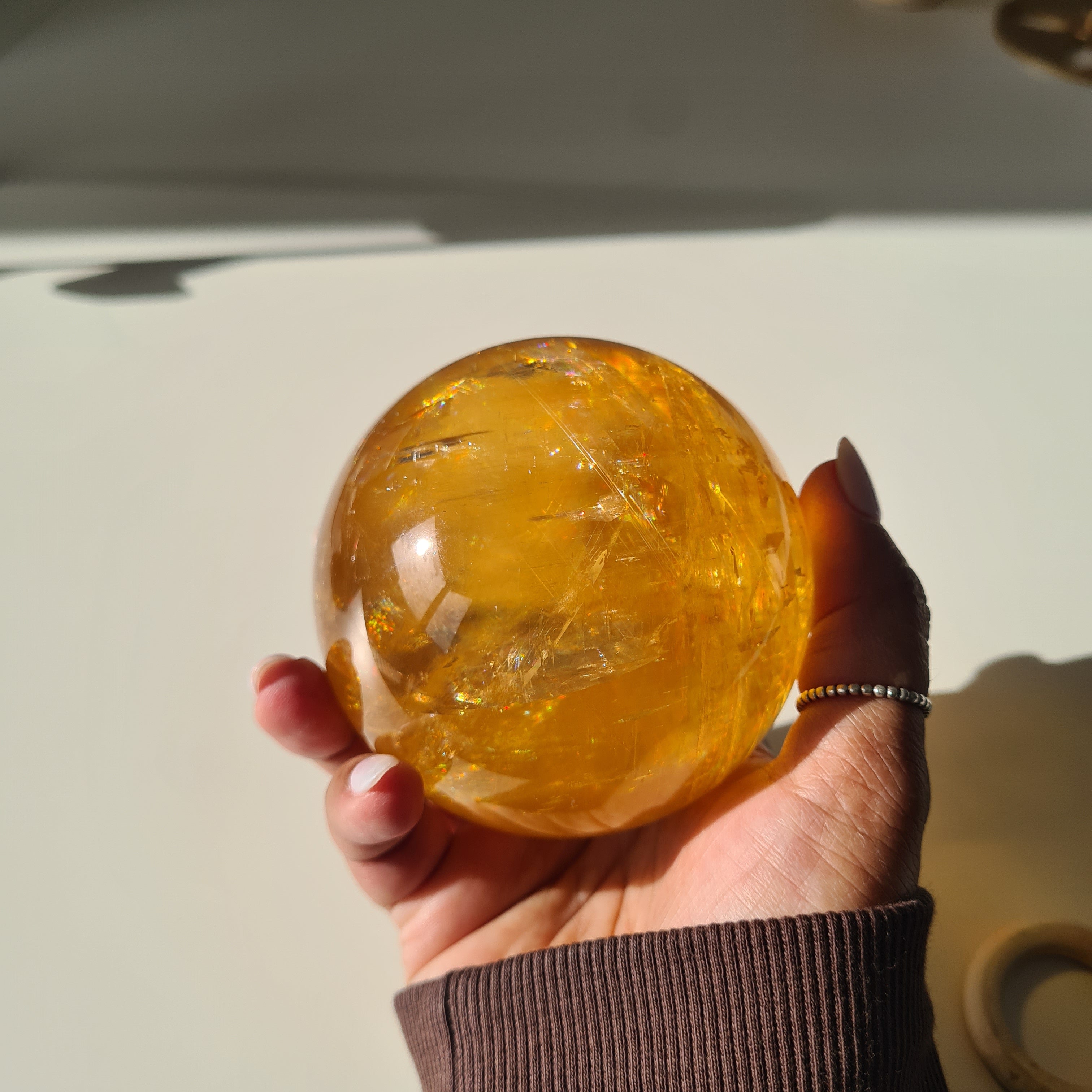 Ethereal Honey Calcite Sphere | B | 690 g | 7.7 cm