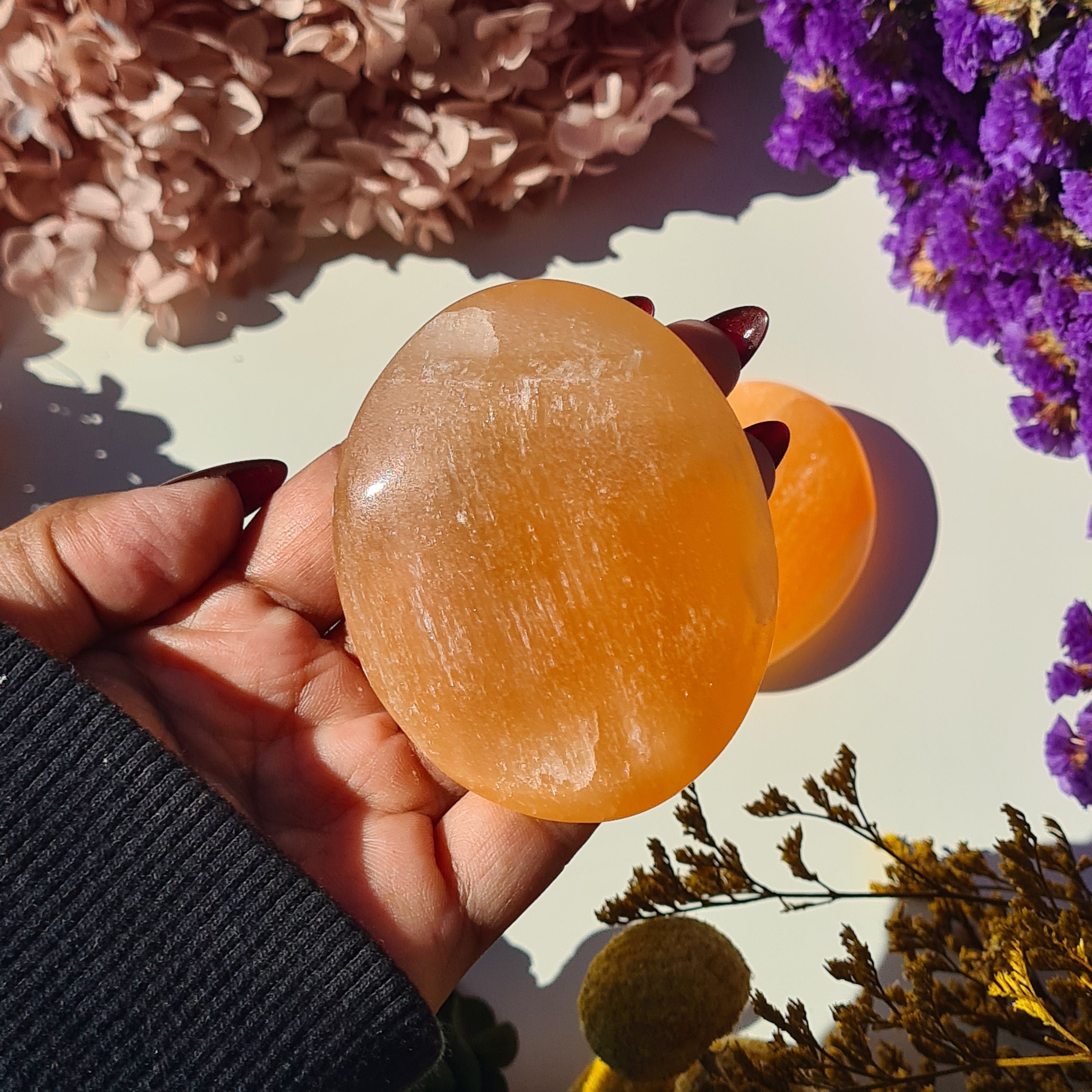 Peach Selenite Palm | 1 pc