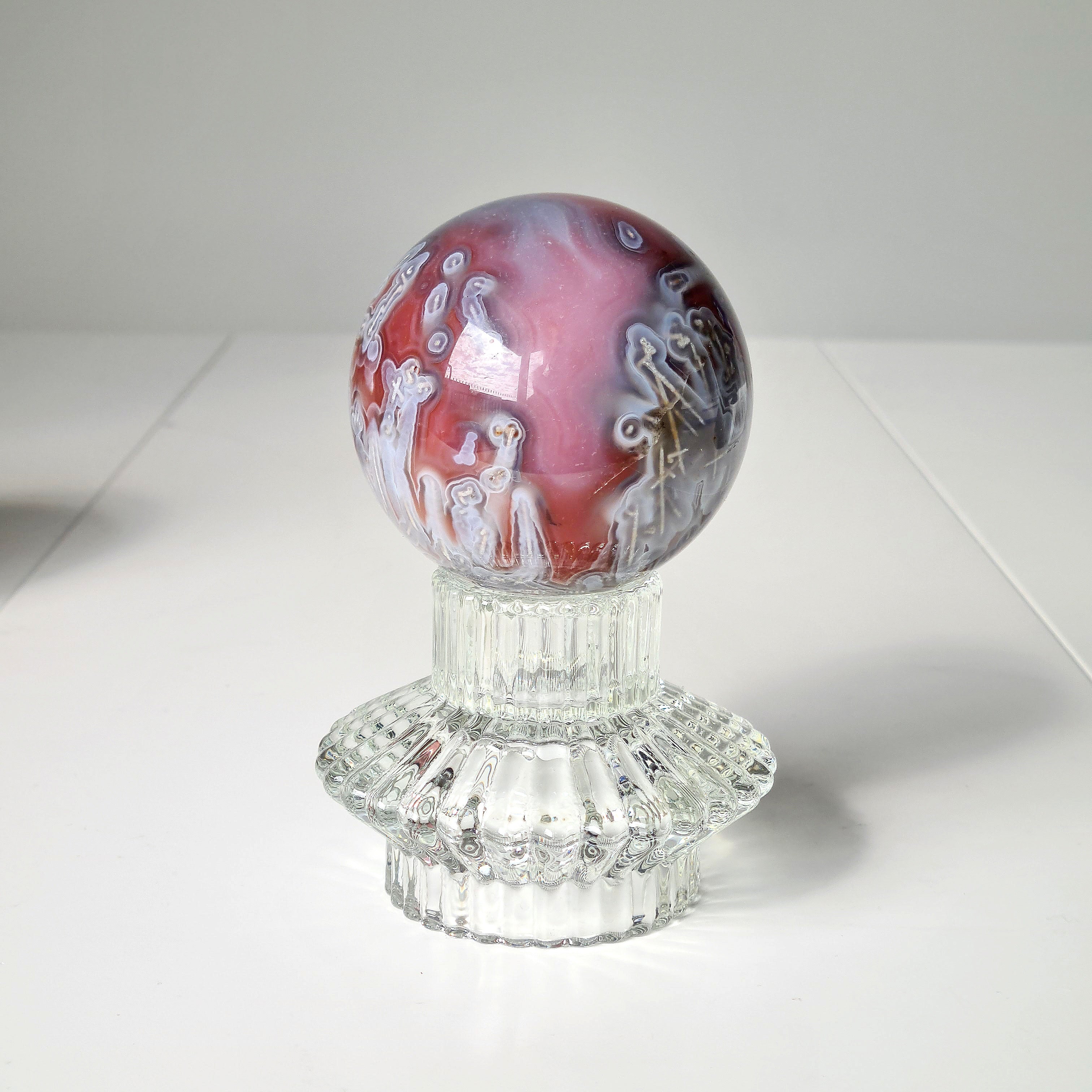 Swazi Agate Sphere with glass stand | A | 406 g | Appx 6.6 cm