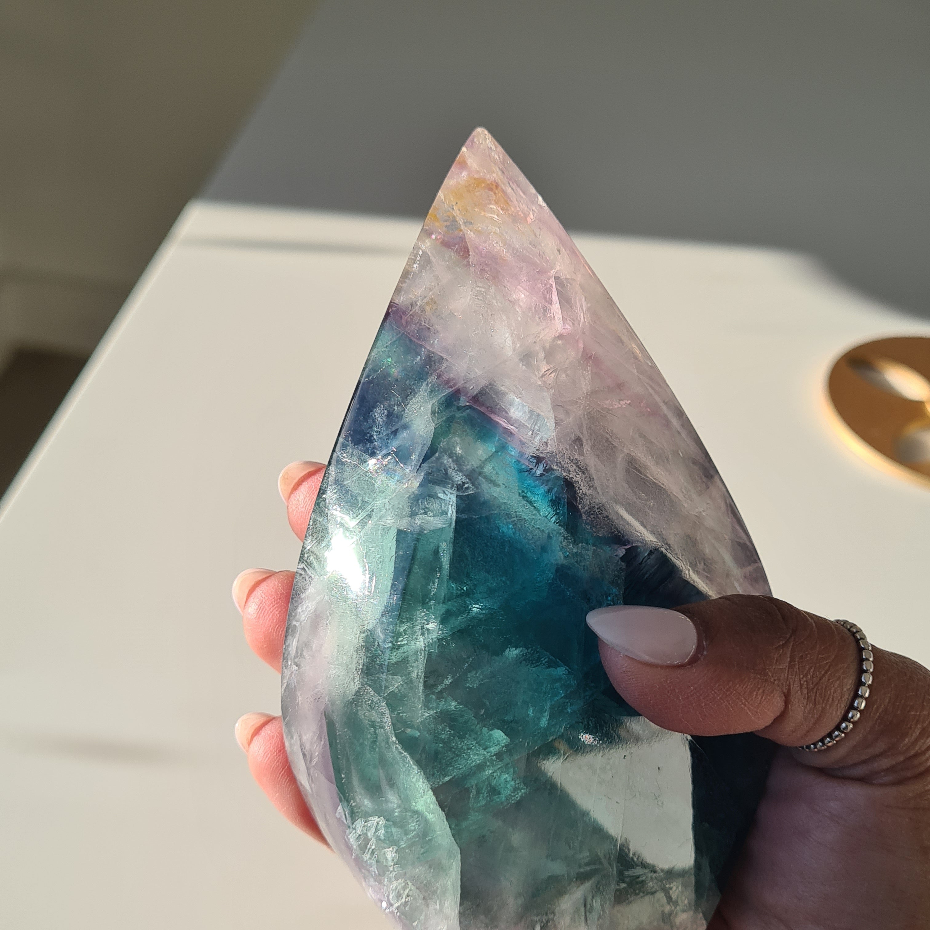 Dreamy Fluorite on Stand | Natural imperfections visible | 21.5 Cm tall with stand