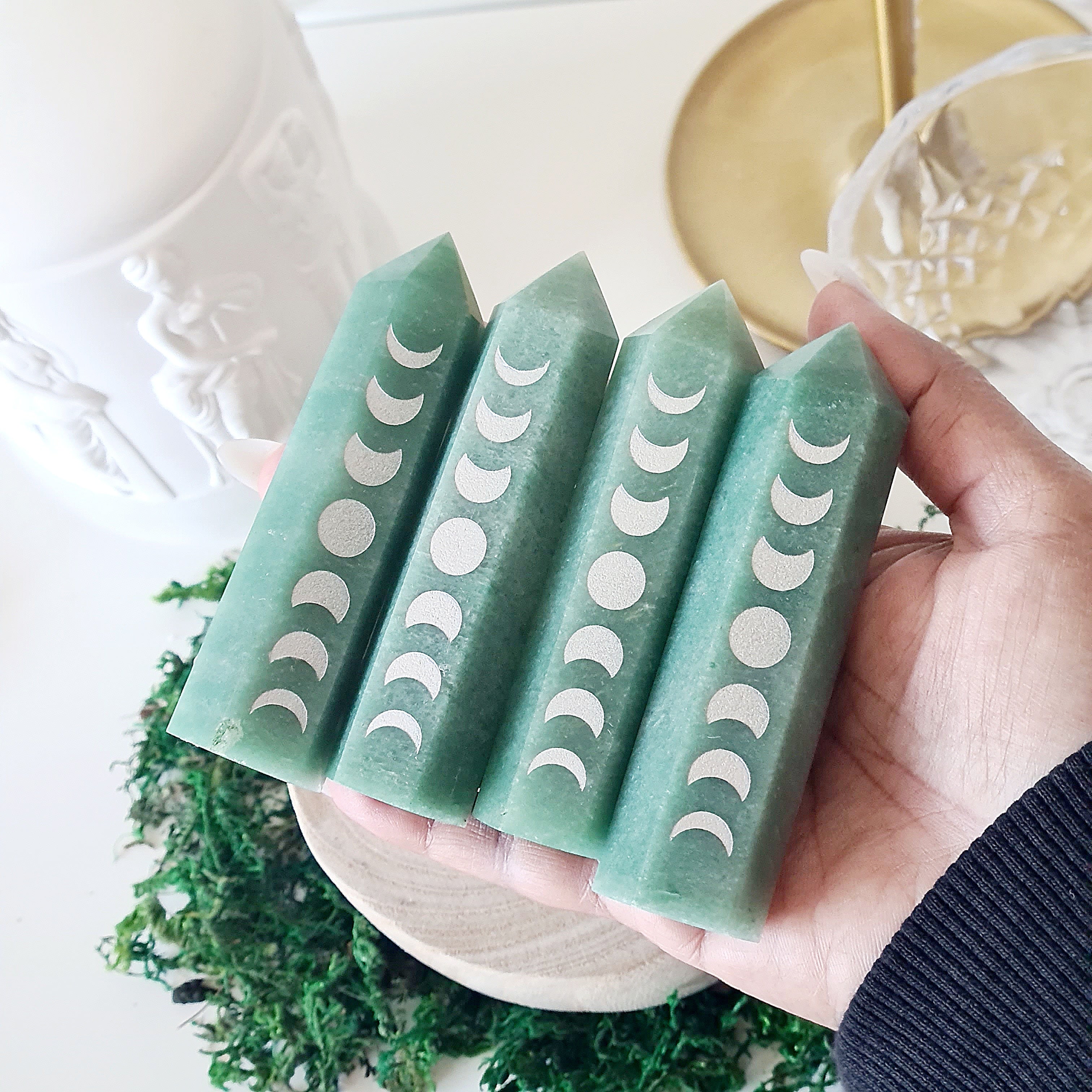 Green Aventurine Moon Phase Crystal Point | 1 Piece