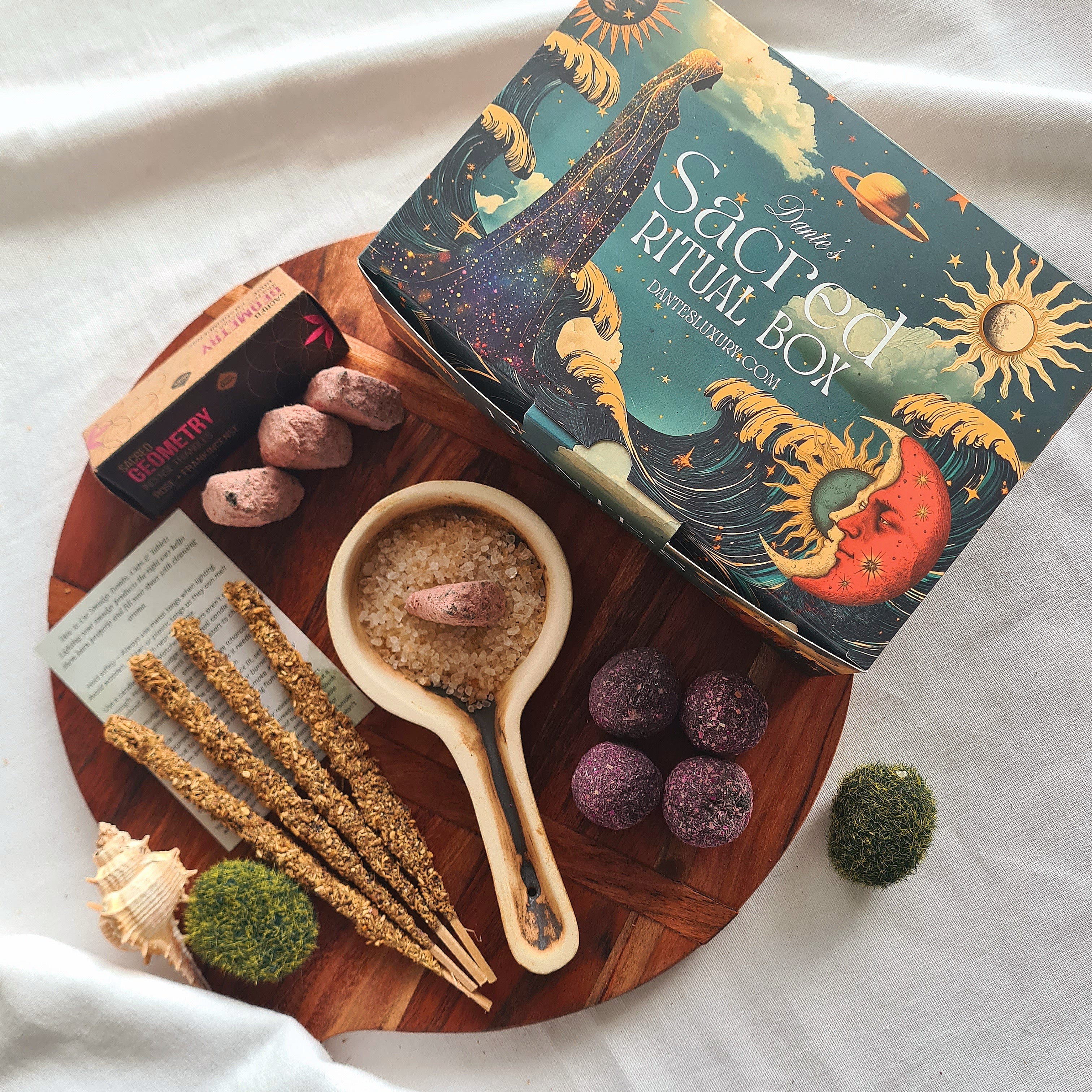 Sacred Ritual Kit | Artisan Burner, Pure Palo Santo Incense, Cacao Ceremony Bombitas & Sacred Rose Triangle