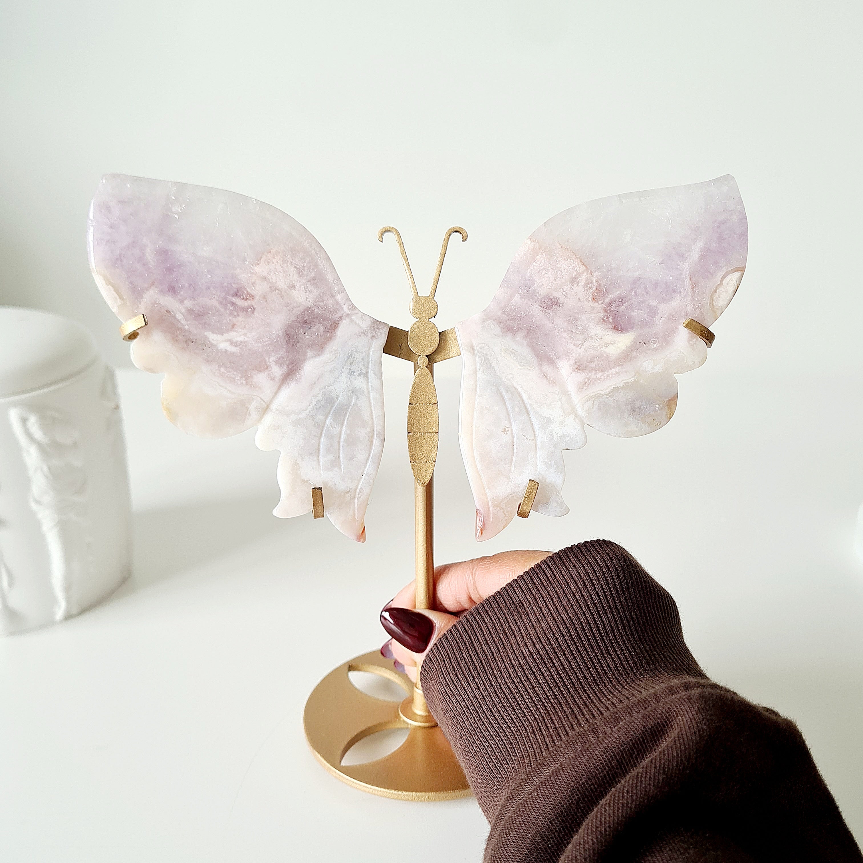 Flower Agate Butterfly π¦ | 17.3 cm tall with stand