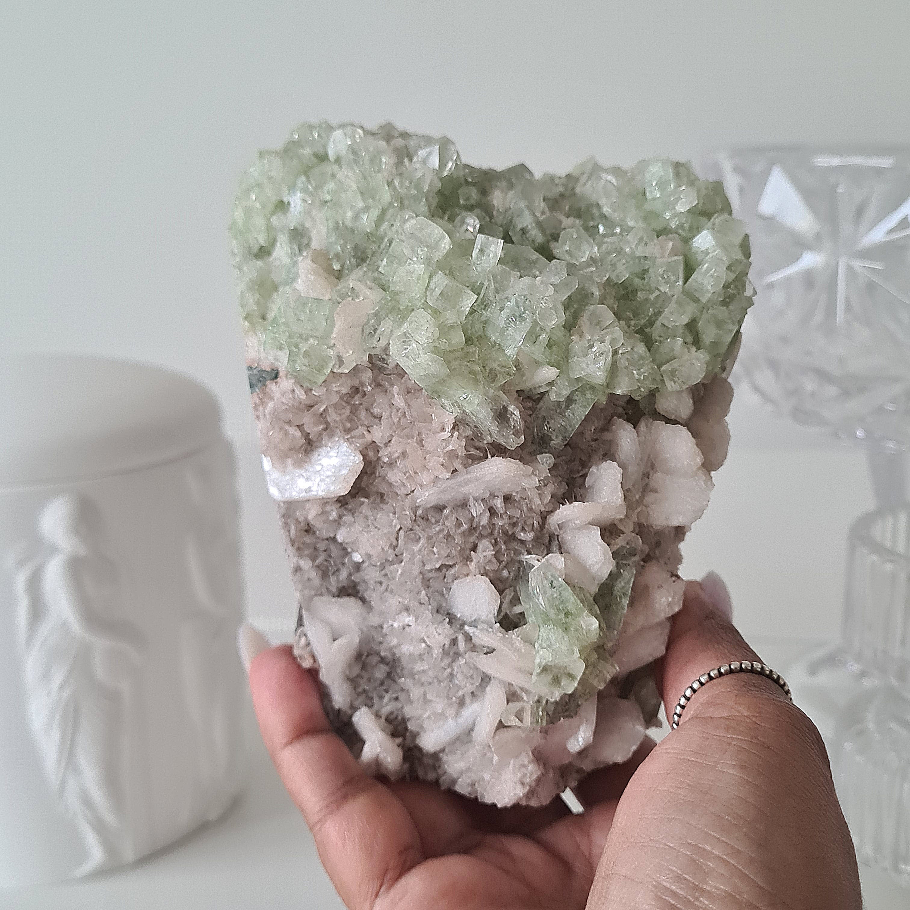 Skull Carving with Apophyllite & Stilbite inclusion