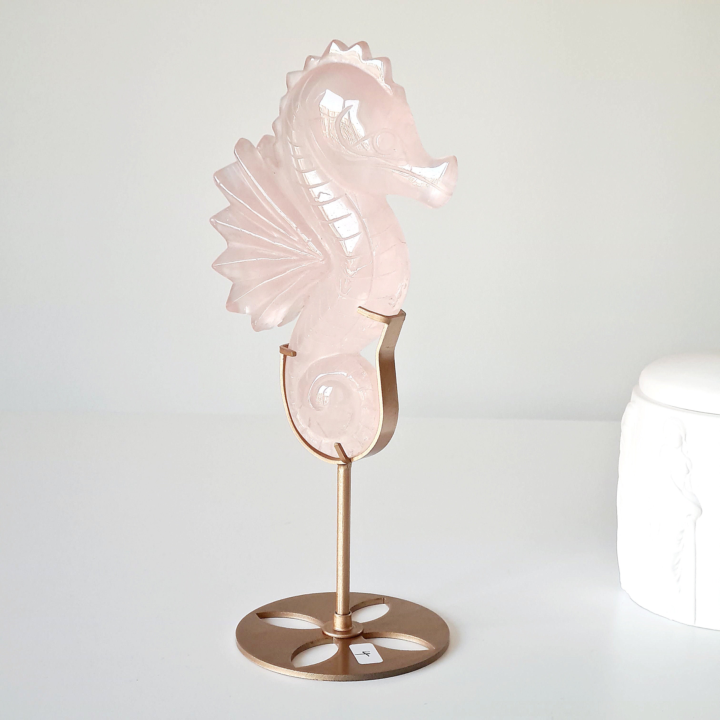 Rose Quartz Sea Horse On Stand | Appx 24 cm with stand