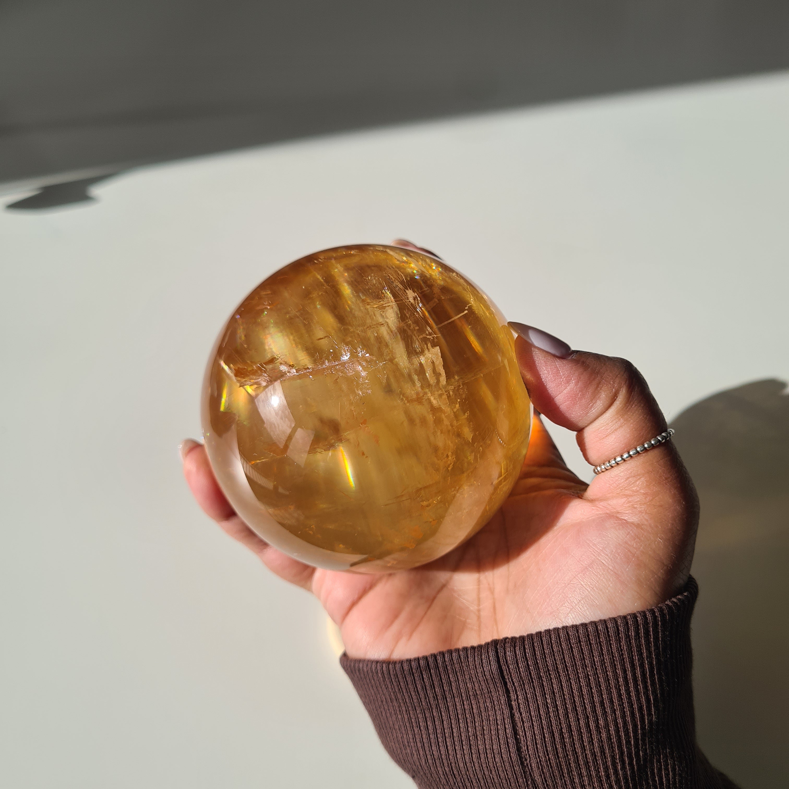 Ethereal Honey Calcite Sphere | A | 690 g | 7.8 cm