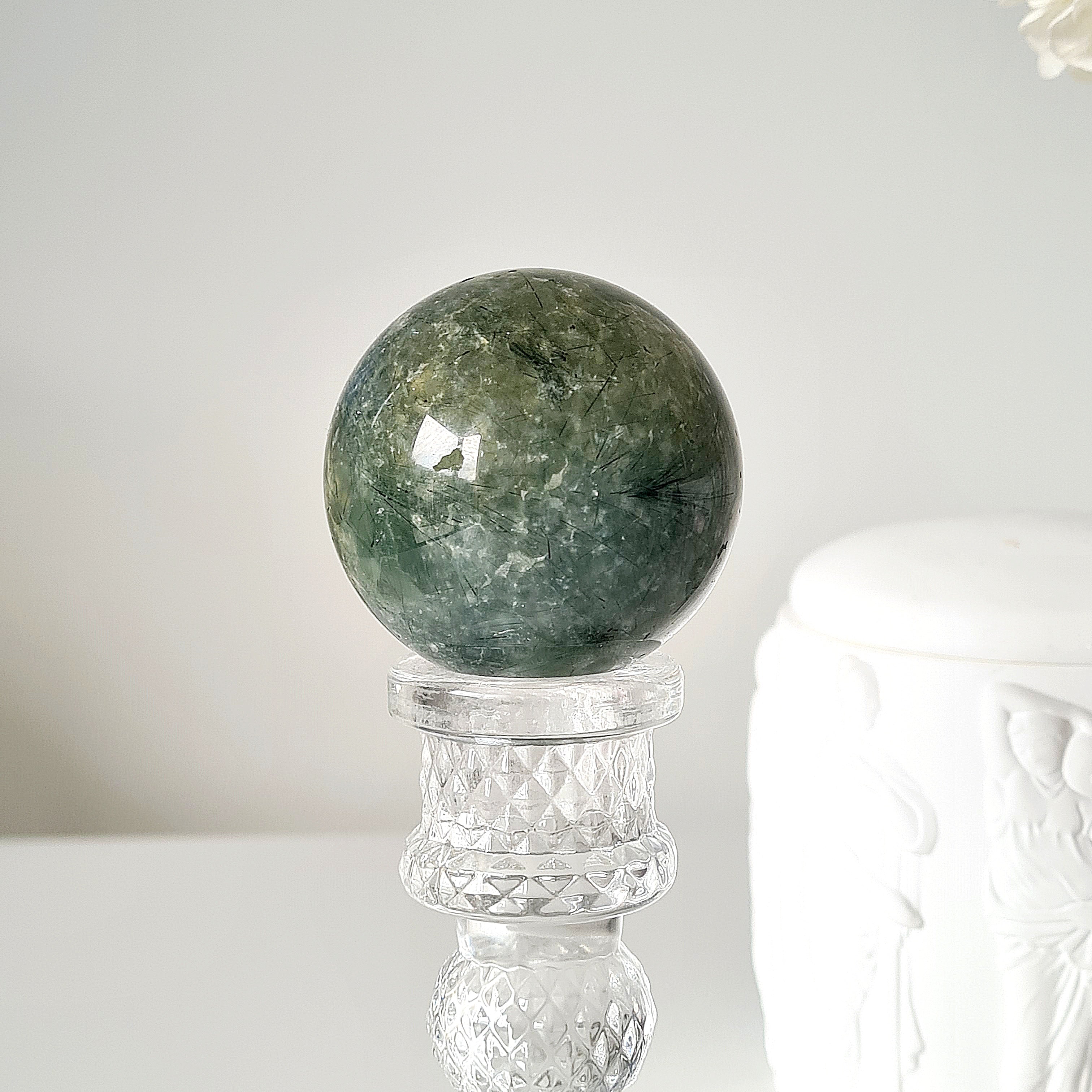 Prehnite with Epidote Crystal Sphere with Stand | C | 190 g