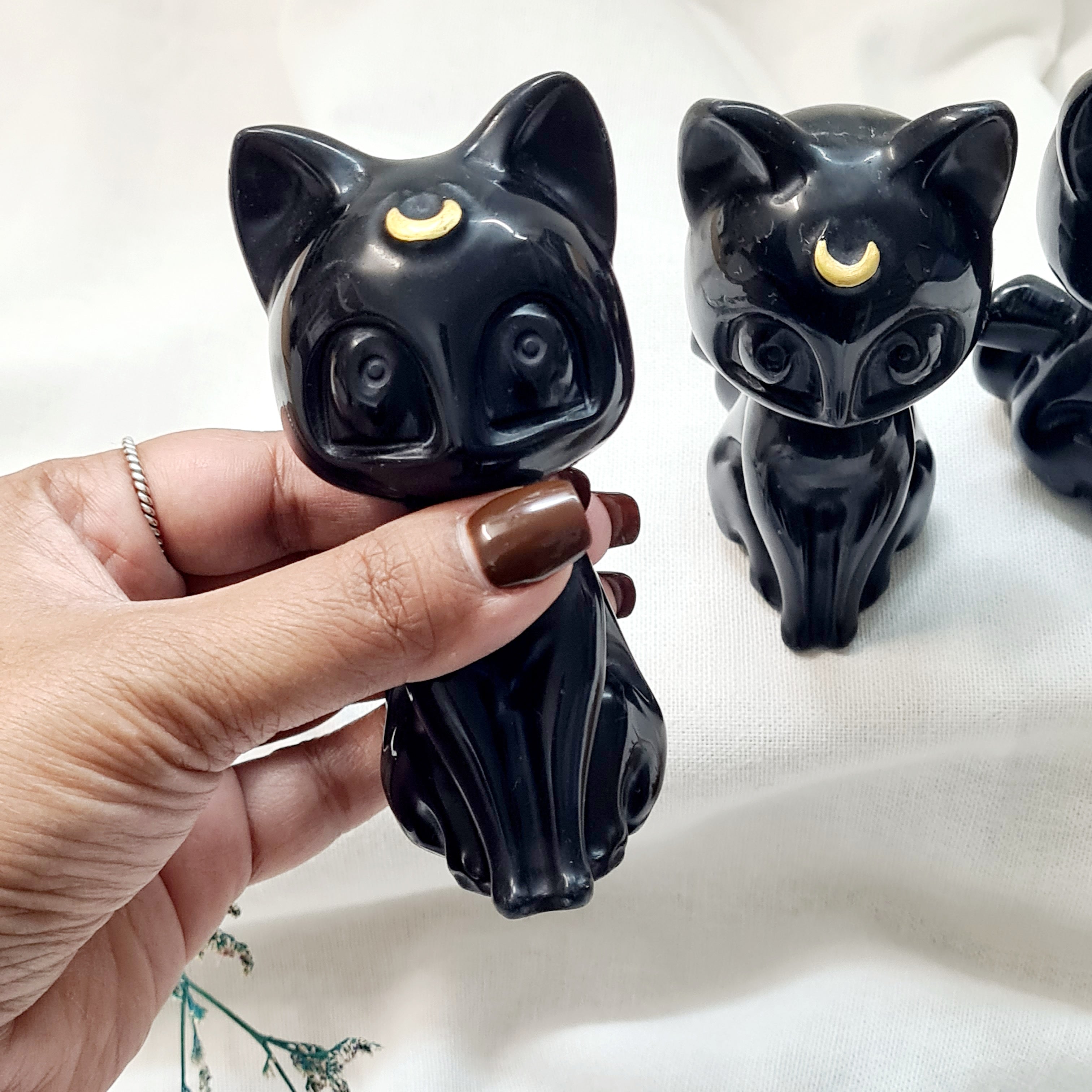 Luna Cat | Black Obsidian | 9 Cm tall