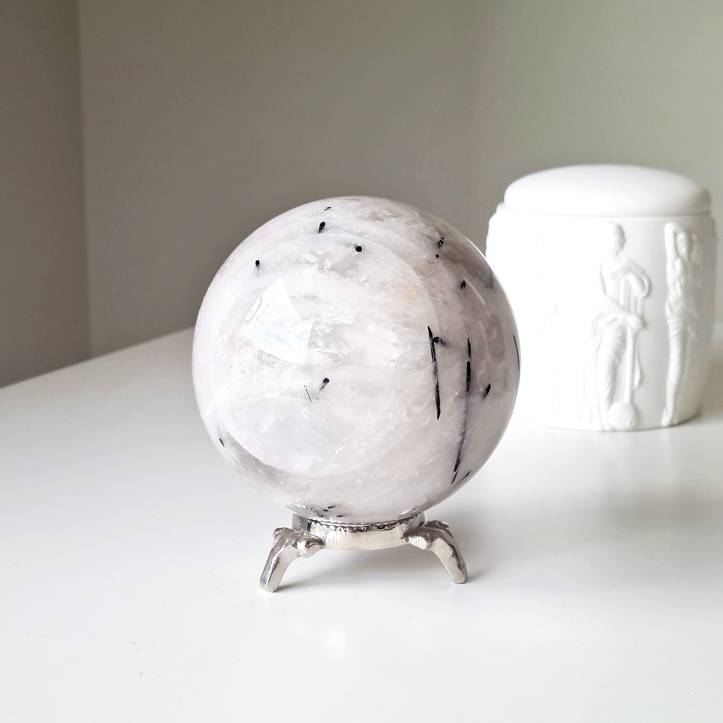 Tourmalinated Quartz | 1.4 kg with metal stand | 9.8 Cm