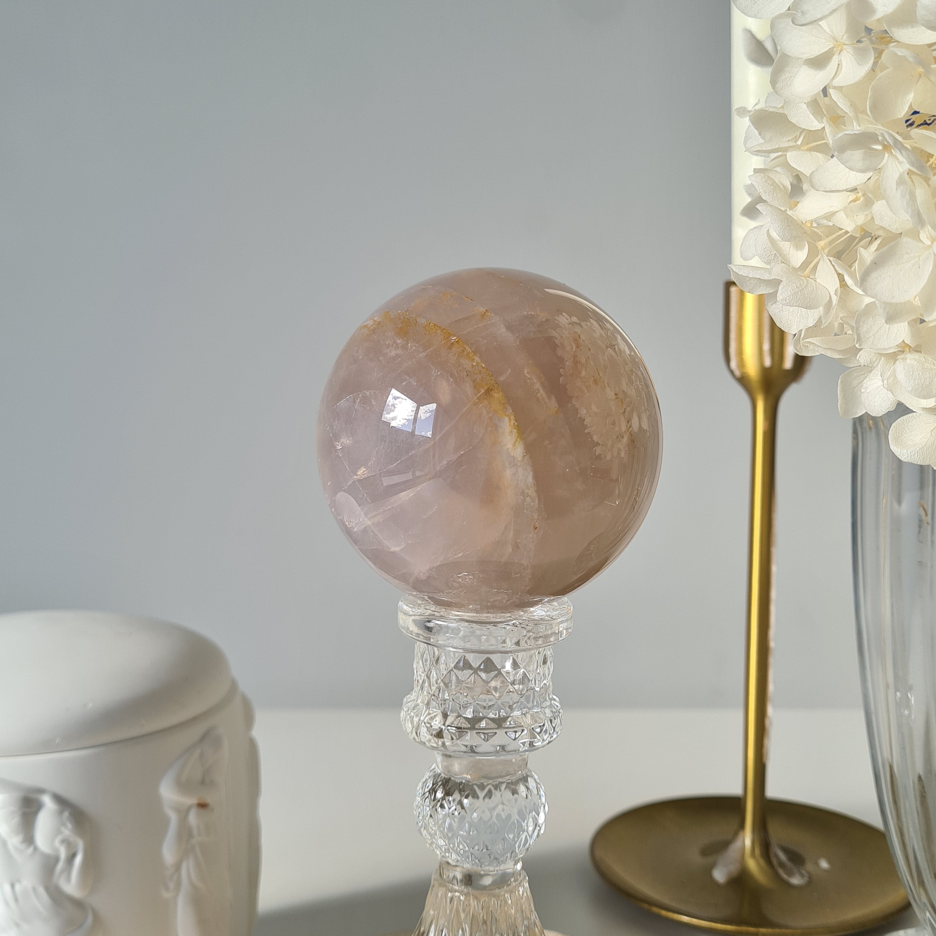 Blue Rose Quartz Sphere with stand | A | 450 g