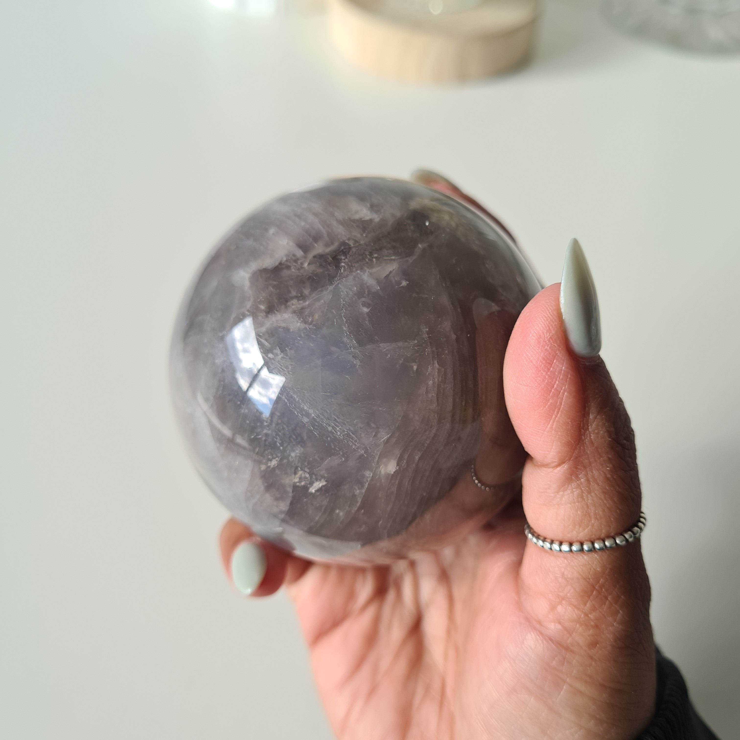 Blue Rose Quartz Sphere with stand | B | 540 g