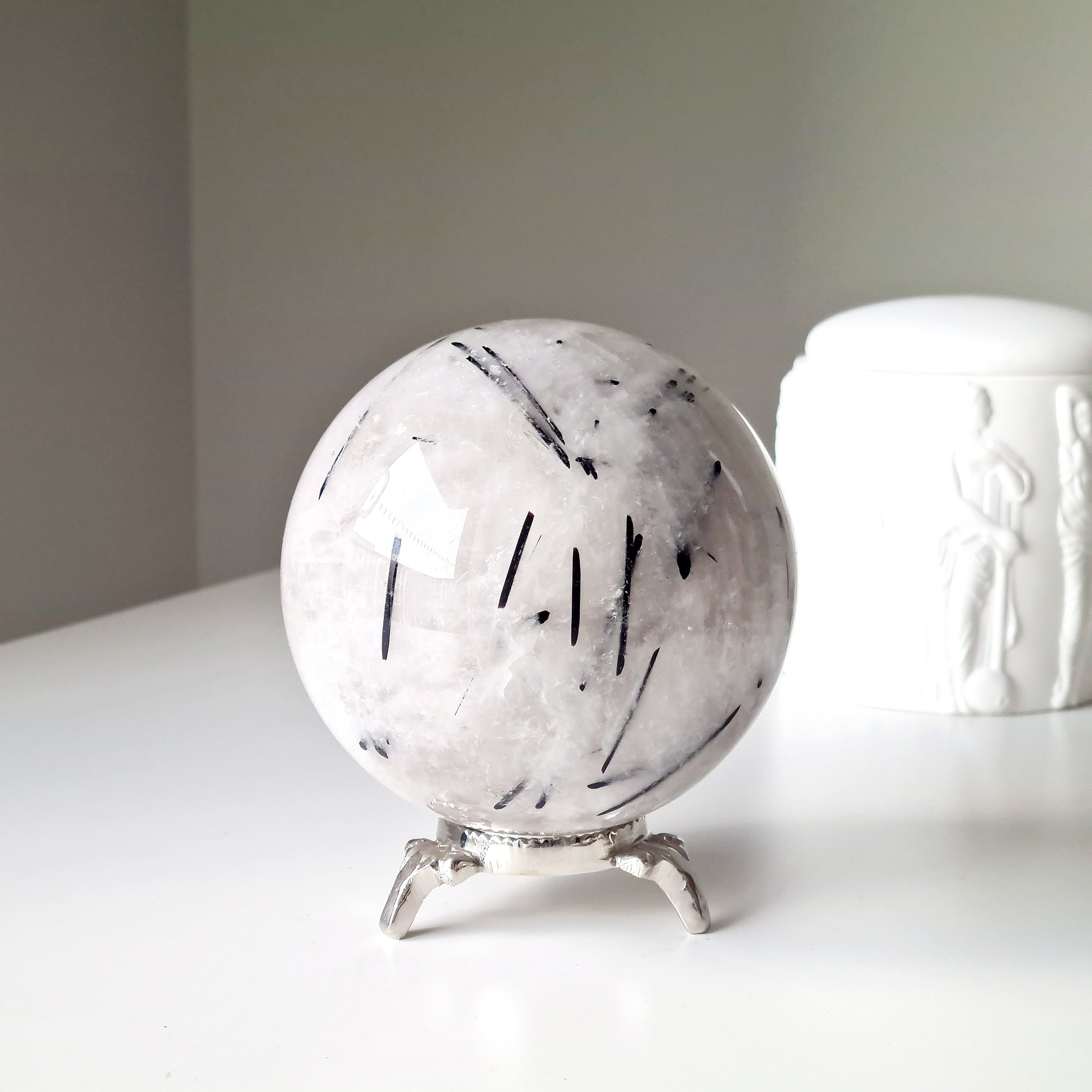 Tourmalinated Quartz | 1.4 kg with metal stand | 9.8 Cm