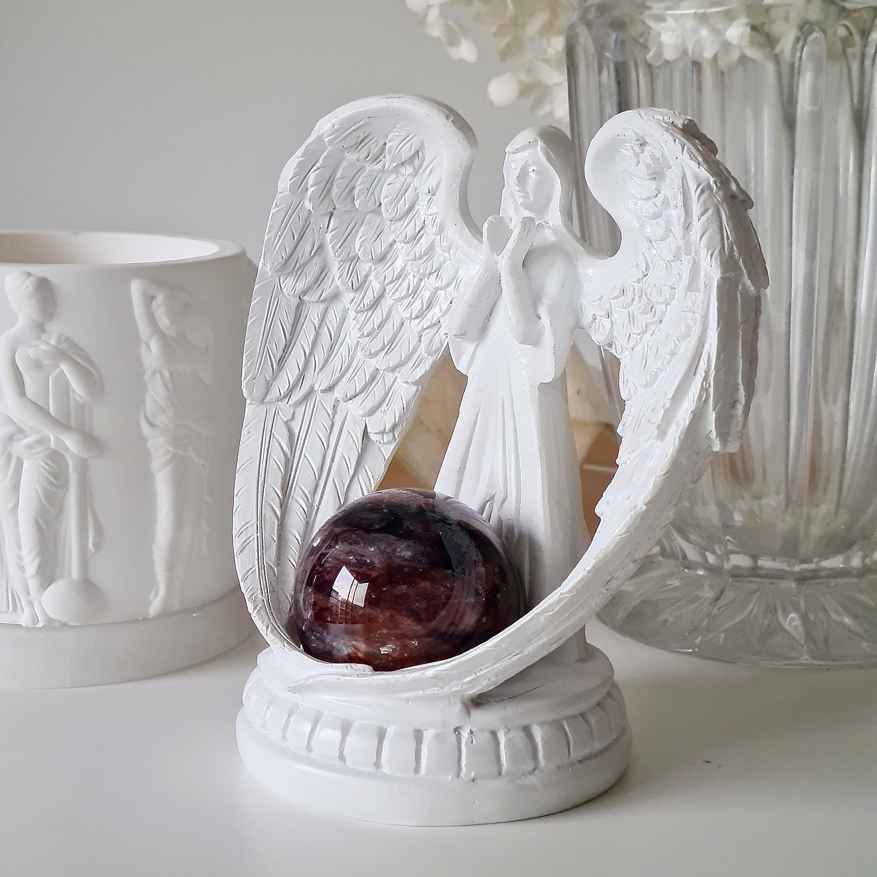 Guardian angel π stand with Hematoid crystal sphere