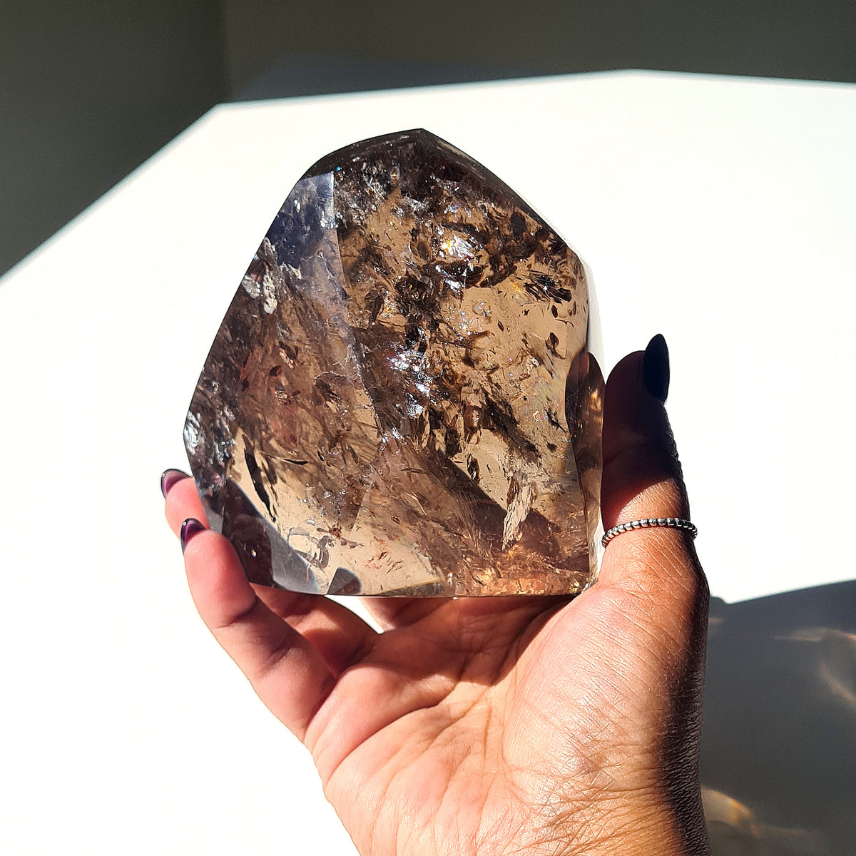 Smokey Quartz Crystal Polished Free Form | Custom Stand | 900 g | 9.3x8.3 cm crystal