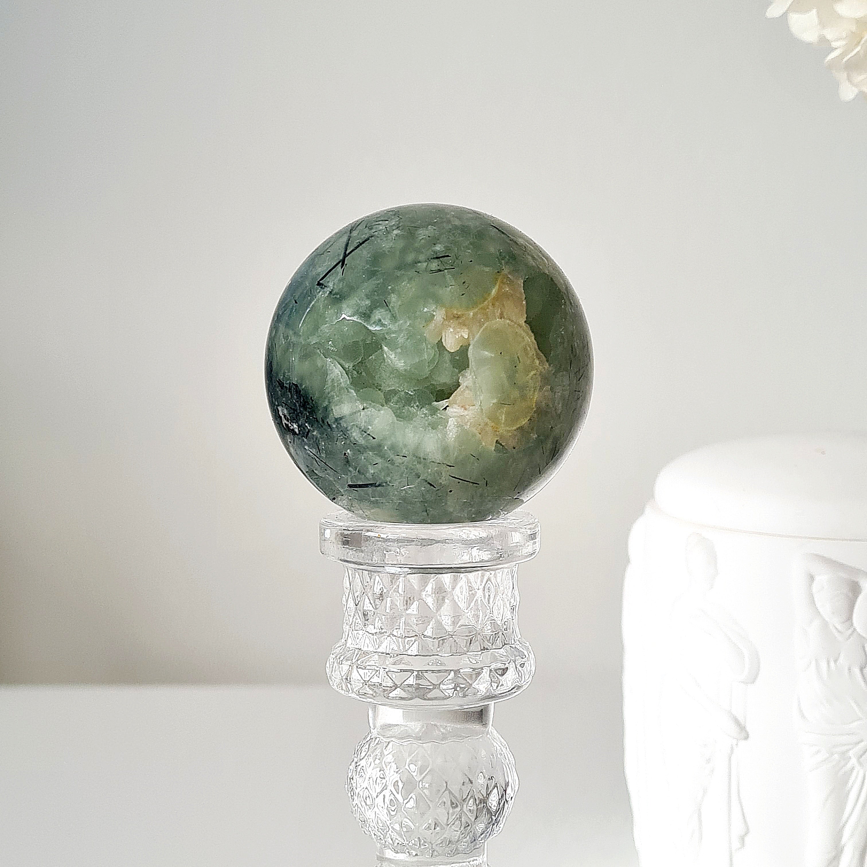 Prehnite with Epidote Crystal Sphere with Stand | A | 203 4