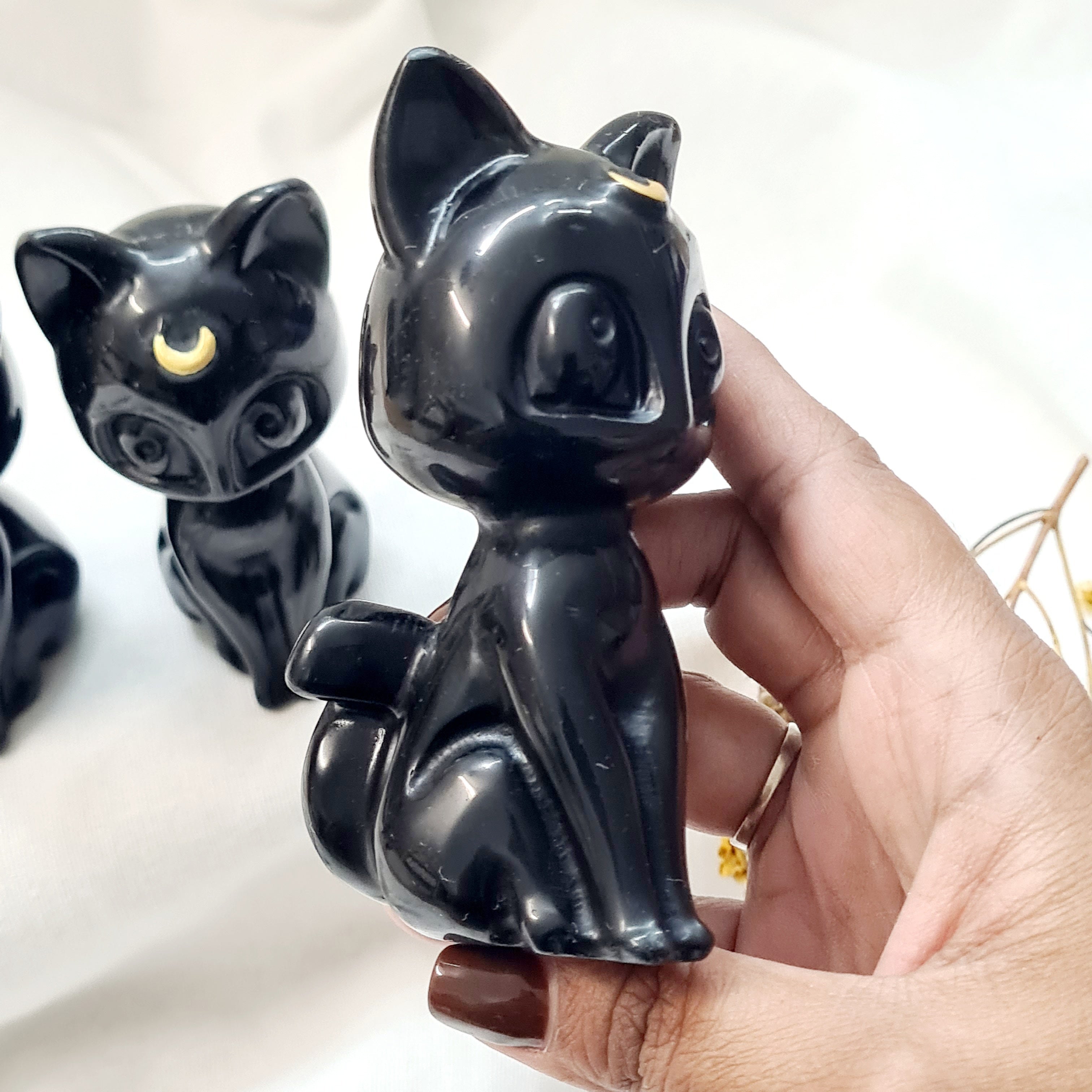 Luna Cat | Black Obsidian | 9 Cm tall
