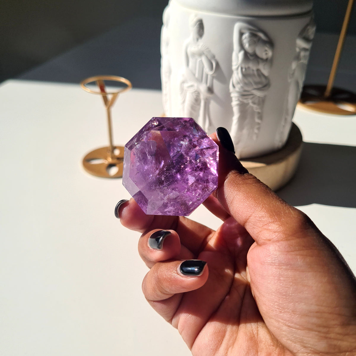 Amethyst Diamond Carving on Stand | 3.8 cm