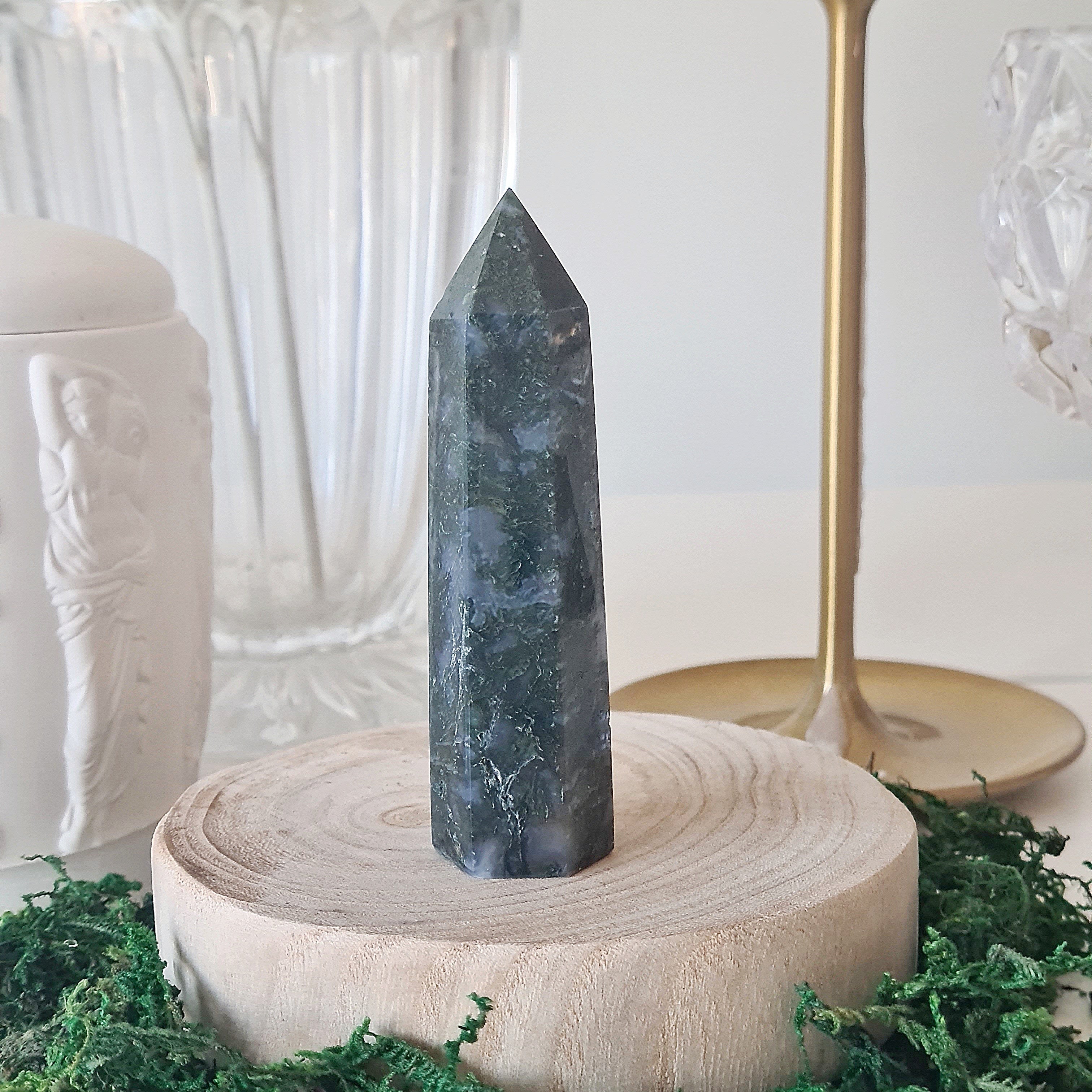Moss Agate Crystal Point | Small | F