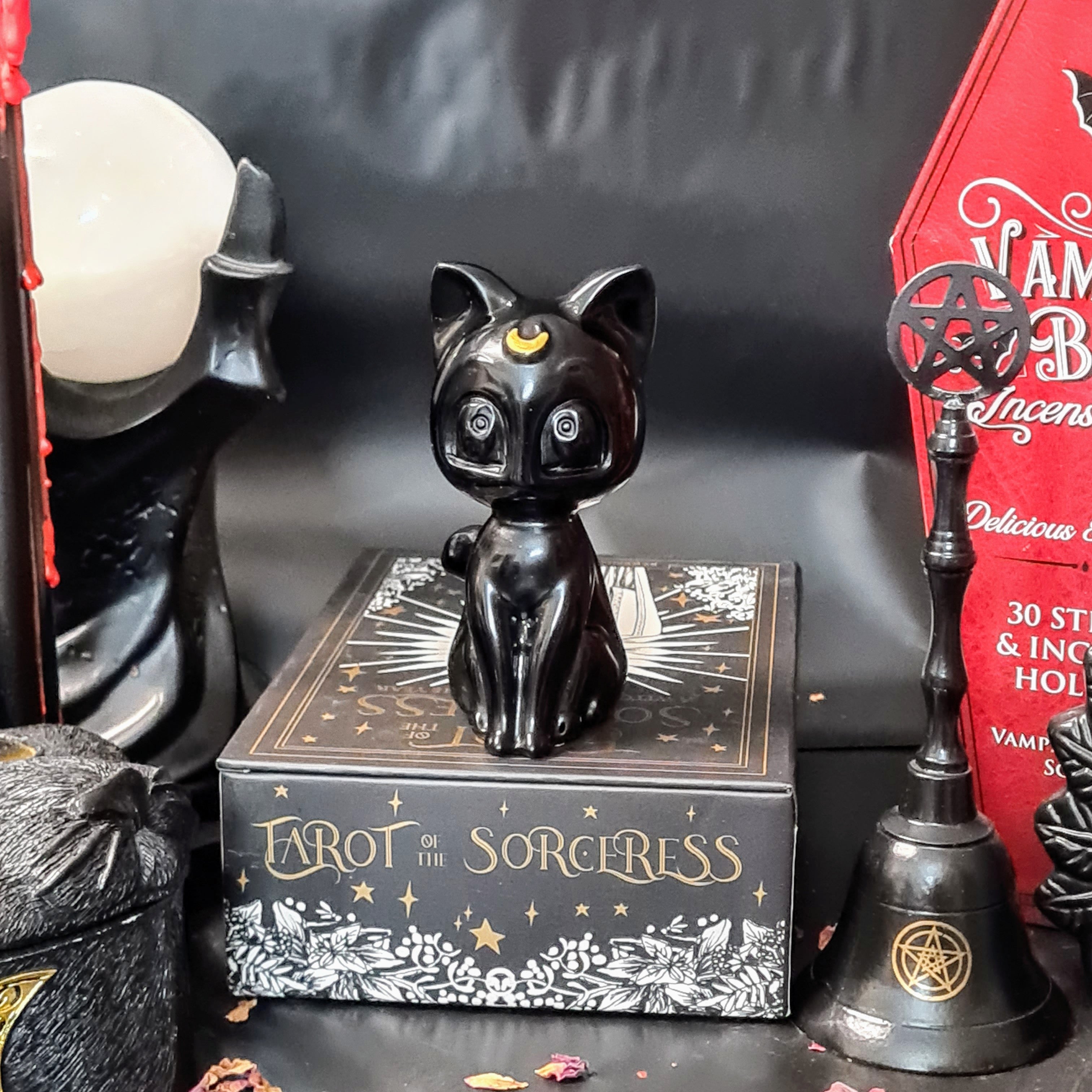 Luna Cat | Black Obsidian | 9 Cm tall