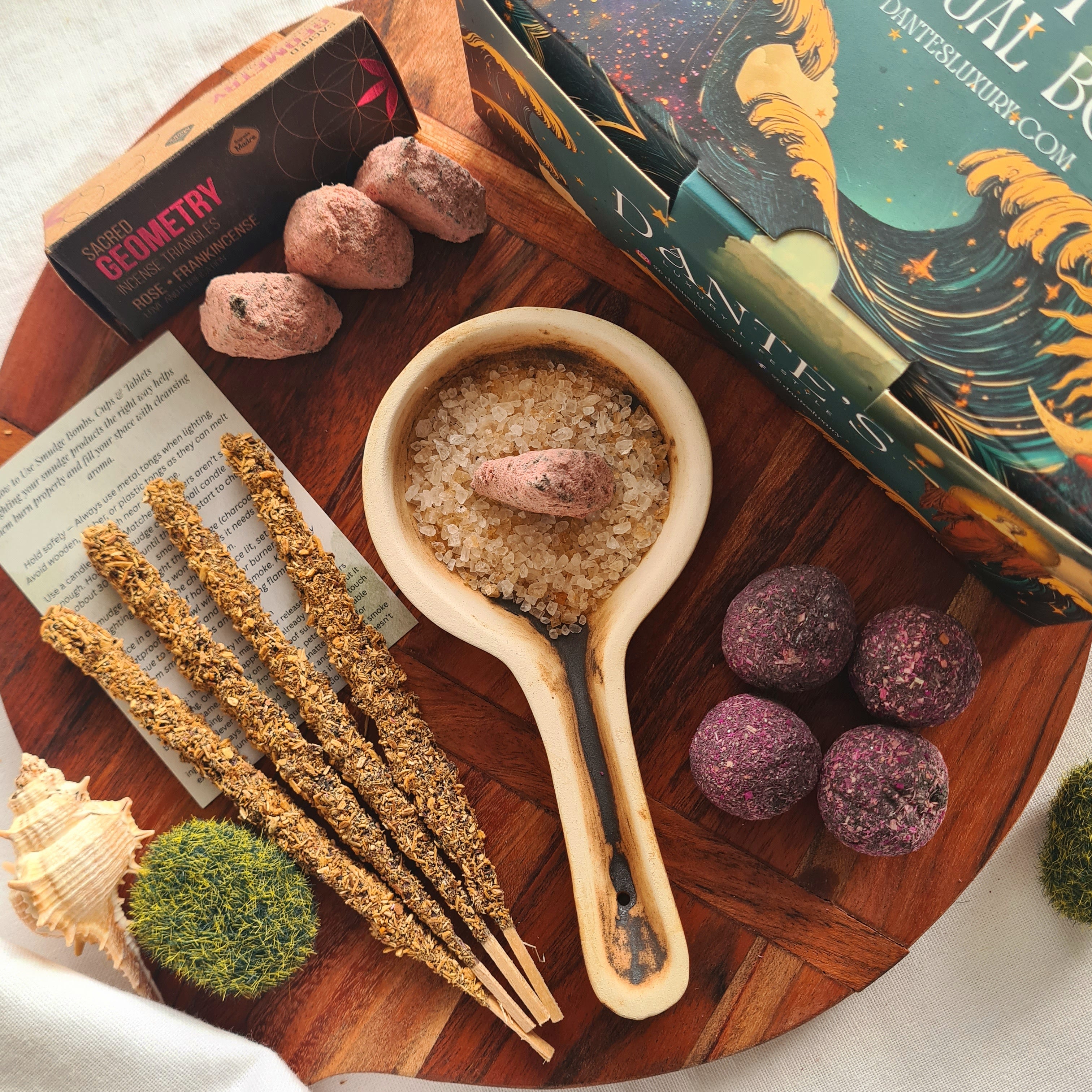 Sacred Ritual Kit | Artisan Burner, Pure Palo Santo Incense, Cacao Ceremony Bombitas & Sacred Rose Triangle