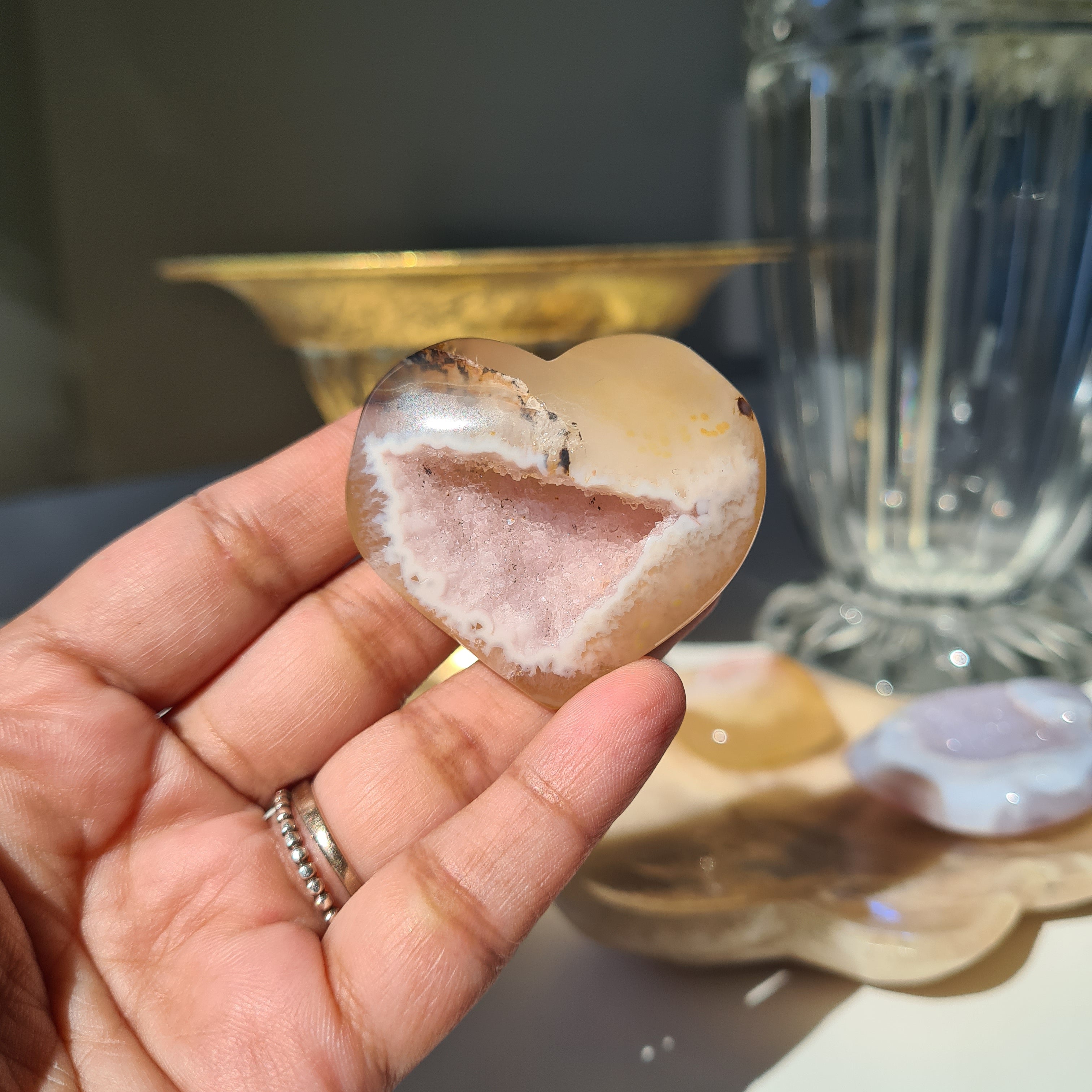 Druzy Agate Heart | Warm Tones & Natural Crystal Centre