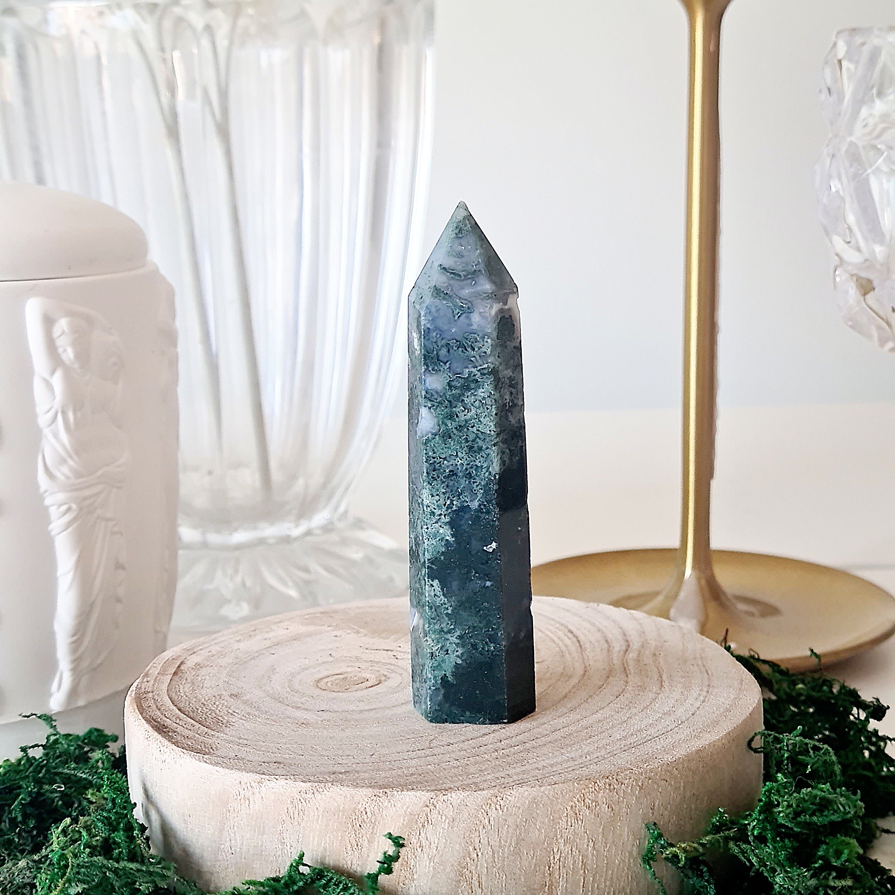 Moss Agate Crystal Point | Small | A