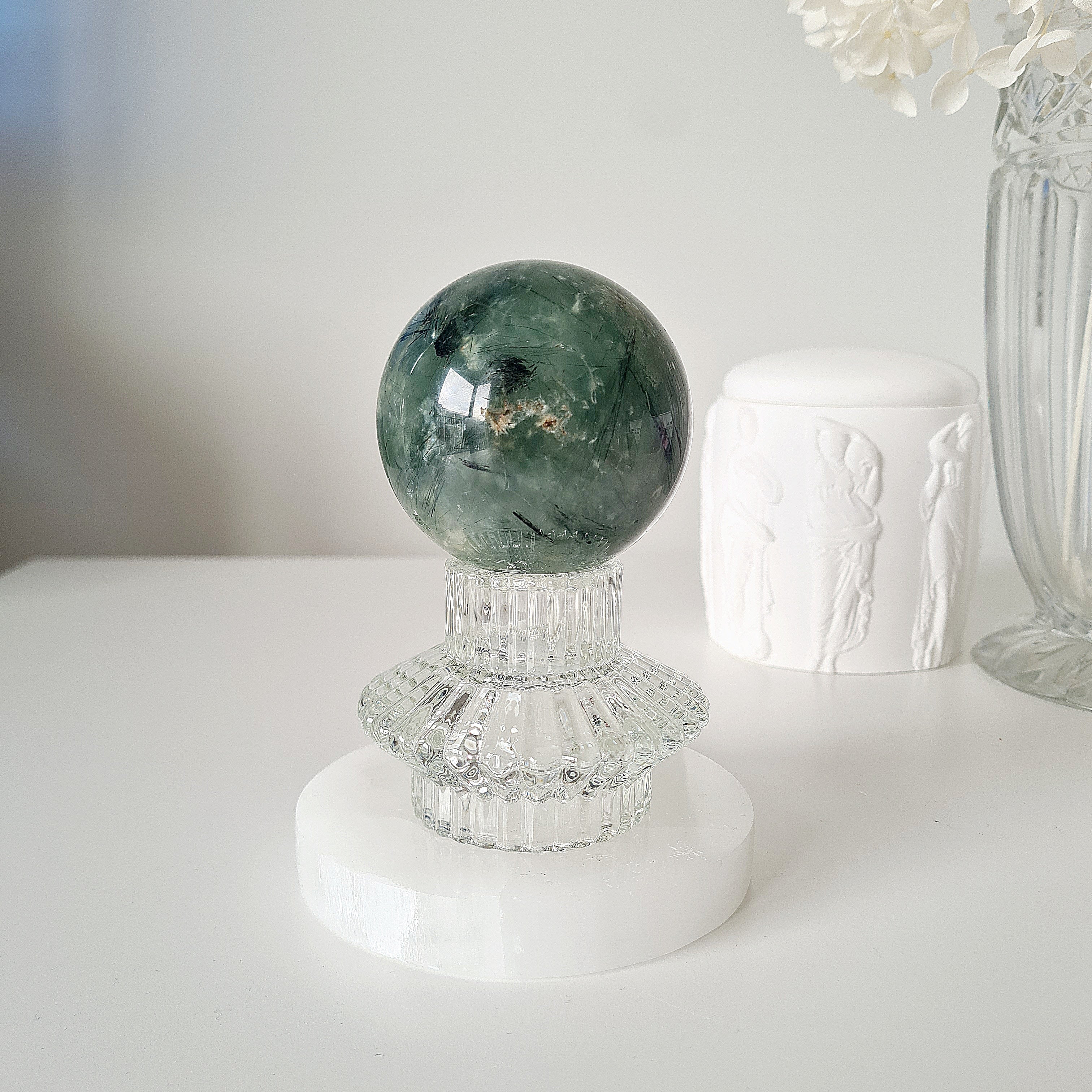Prehnite with Epidote Crystal Sphere with Stand | D |445 g