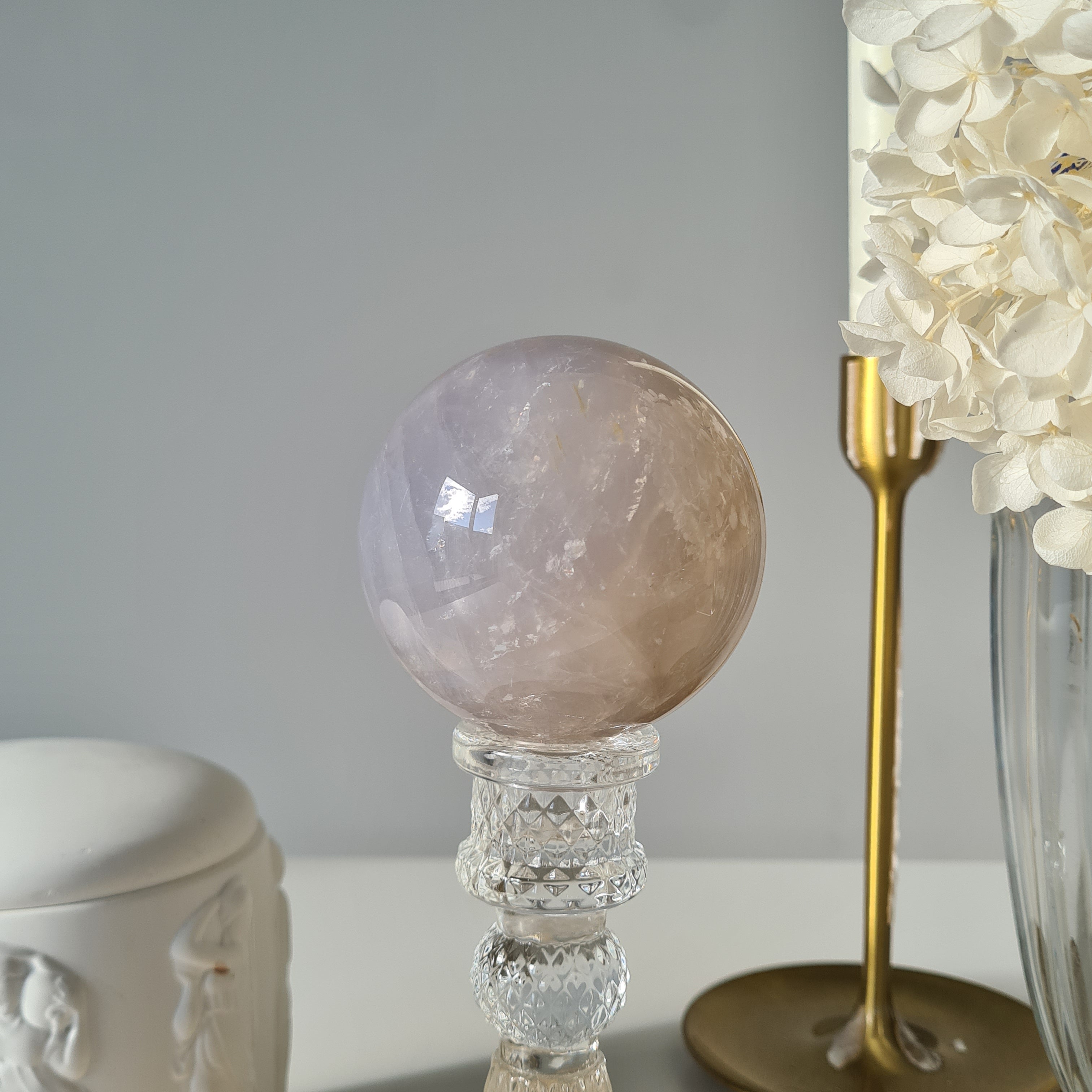Blue Rose Quartz Sphere with stand | A | 450 g
