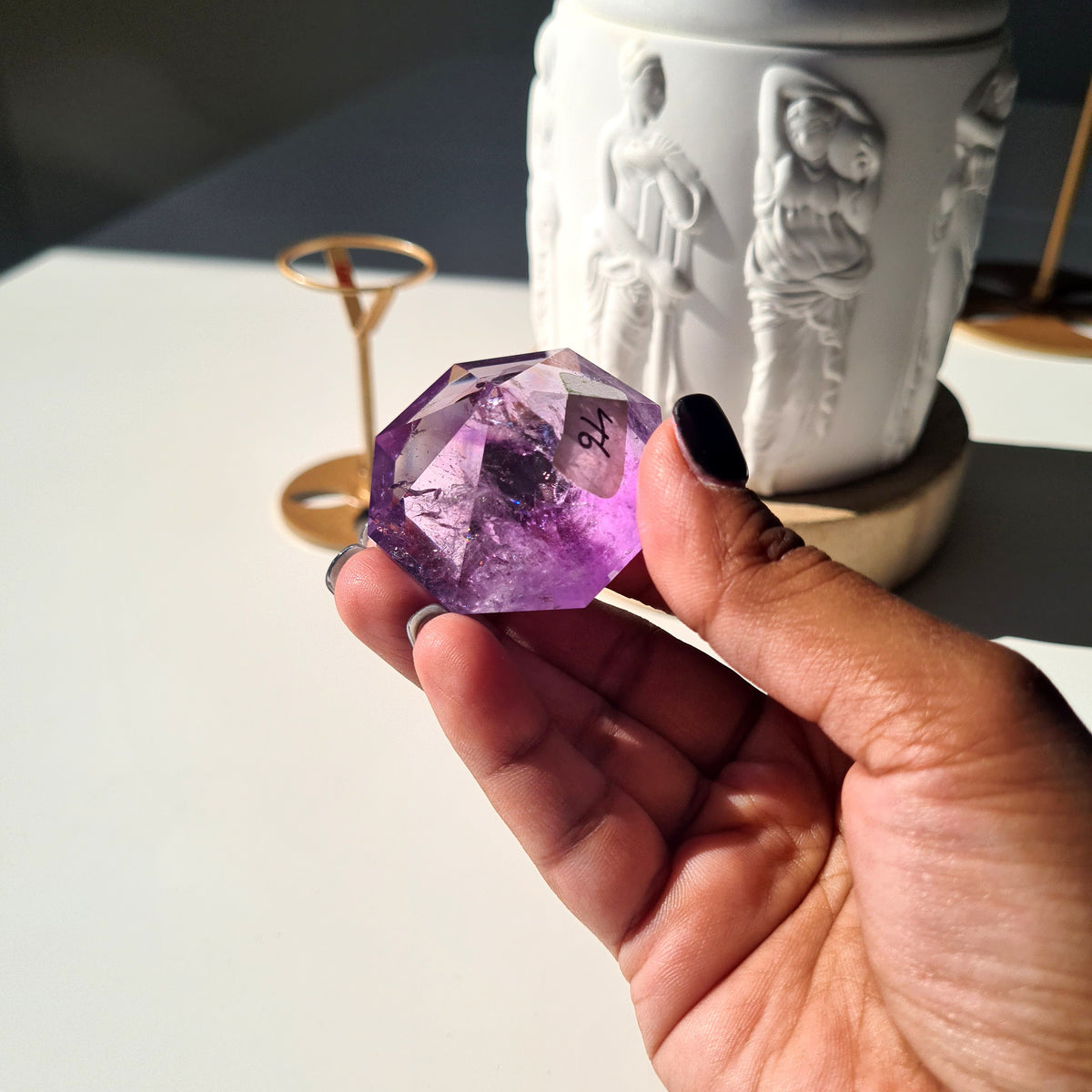 Amethyst Diamond Carving on Stand | 3.8 cm