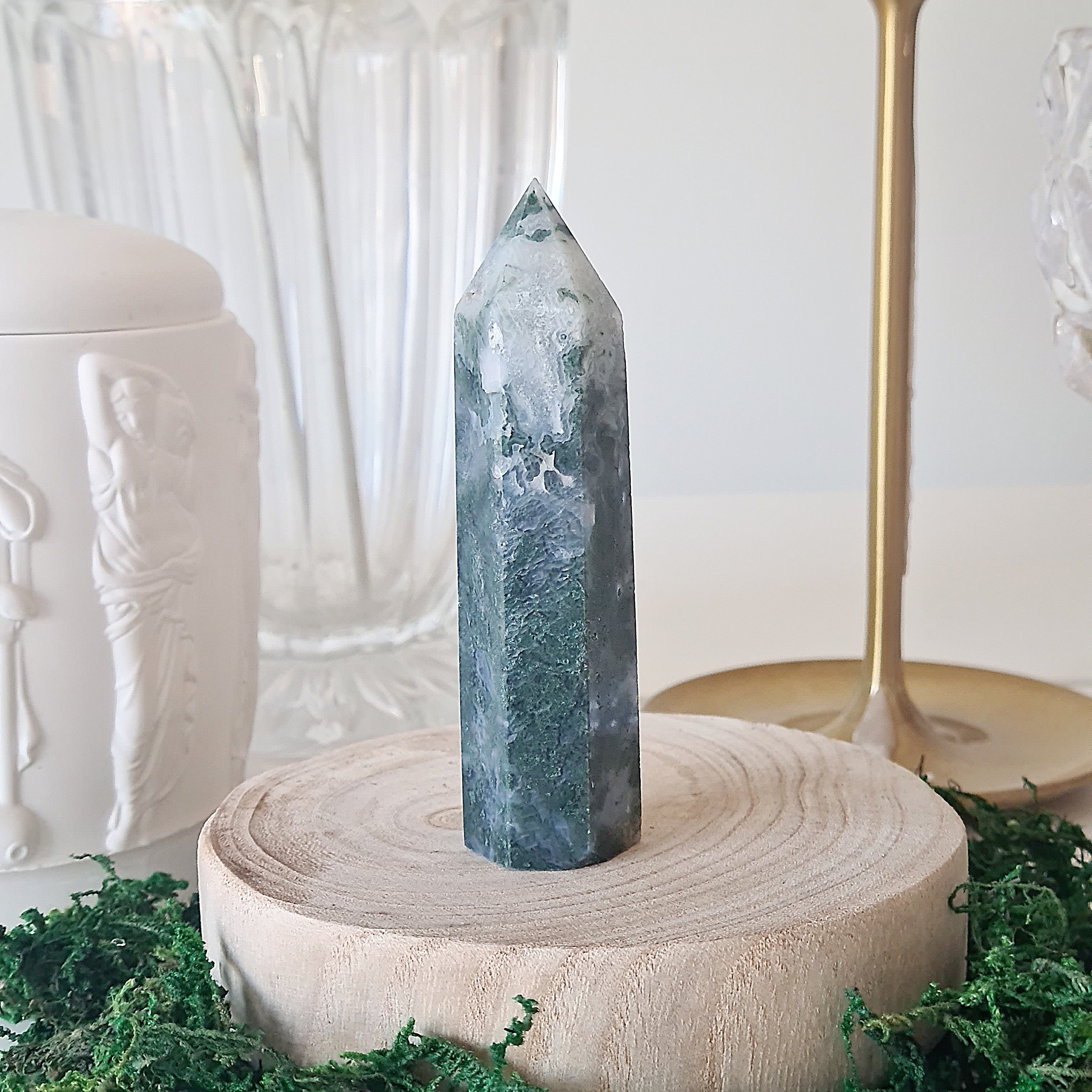 Moss Agate Crystal Point | Small | C