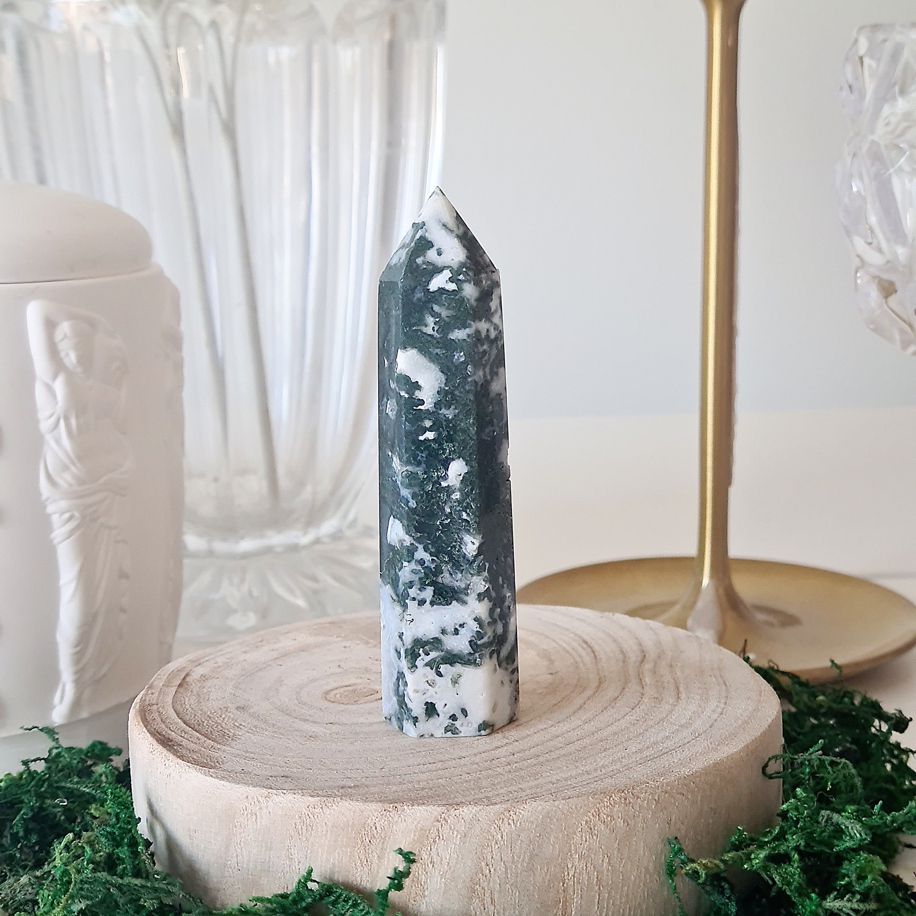 Moss Agate Crystal Point | Small | B