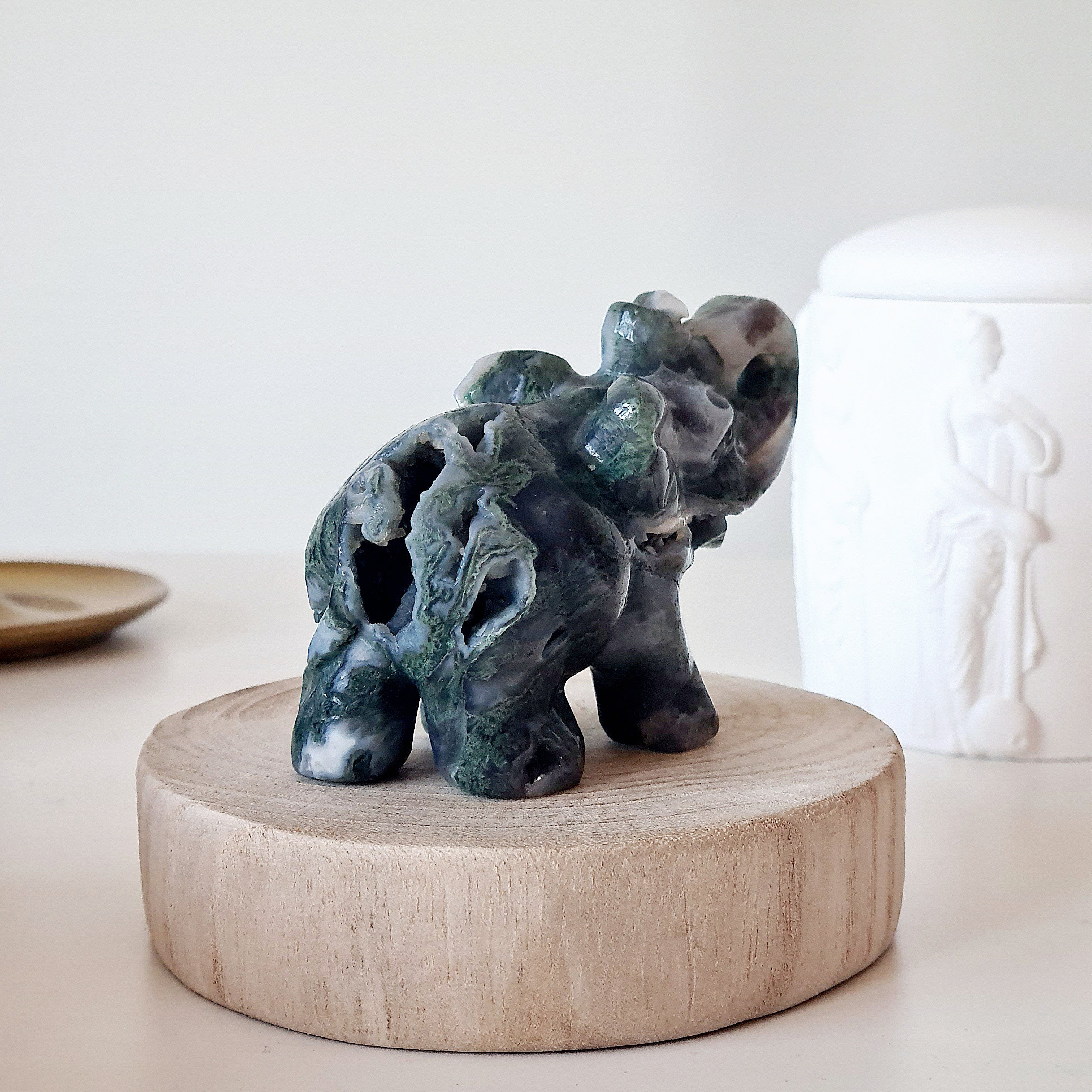 Moss Agate Elephant π | B | Appx 9.5 cm
