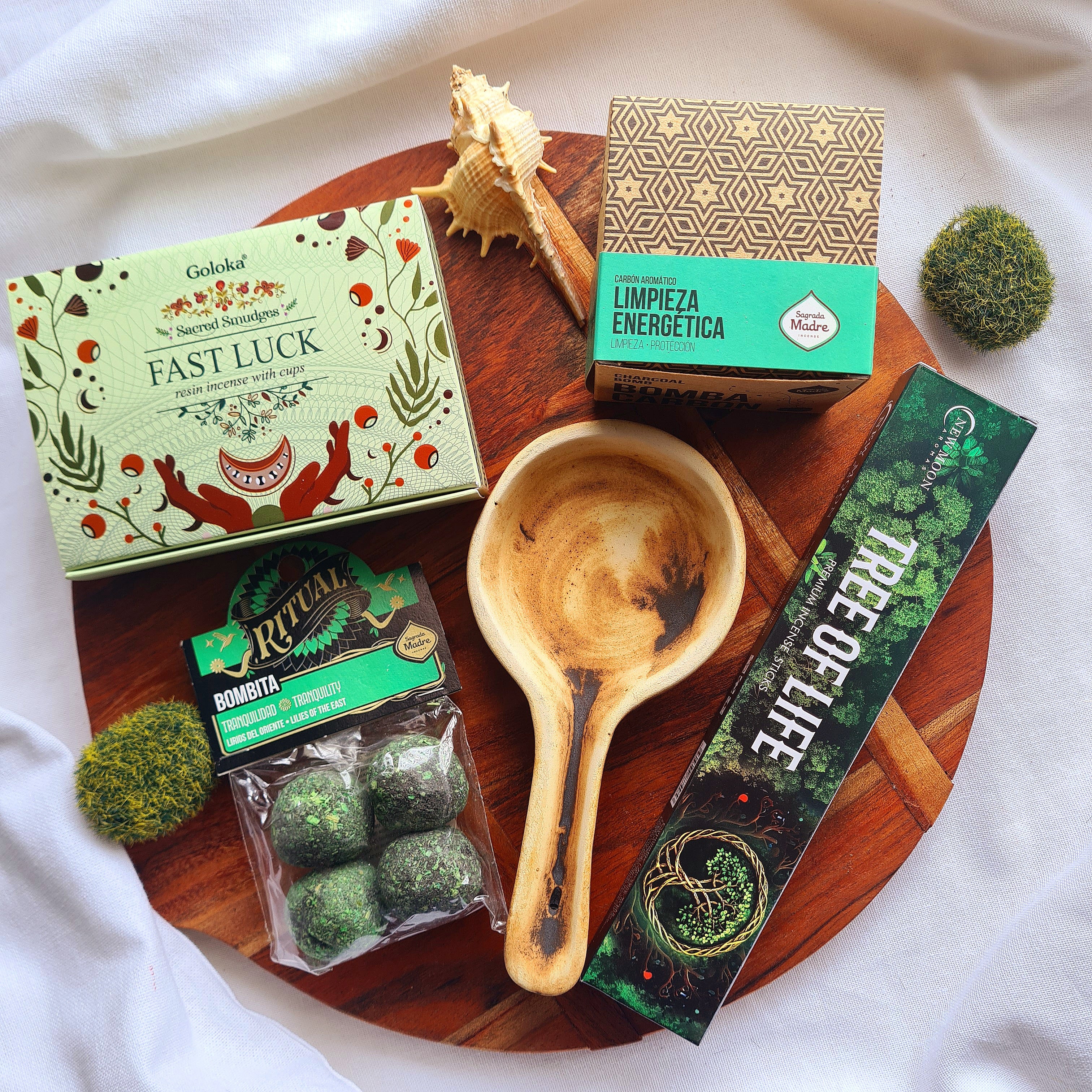 Ritual Kit – Tranquility Bombitas, Burner, Energetic Cleanse Bombas, Tree Of Life Incense & Fast Luck Smudge Cups