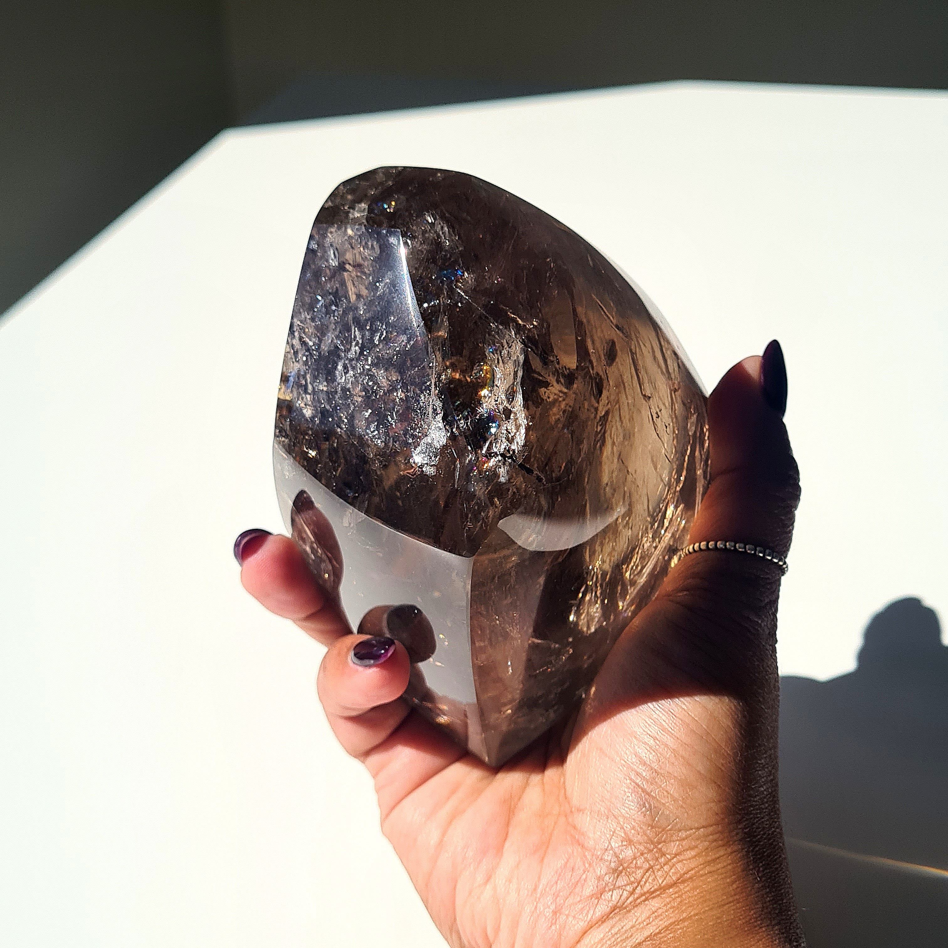 Smokey Quartz Crystal Polished Free Form | Custom Stand | 900 g | 9.3x8.3 cm crystal