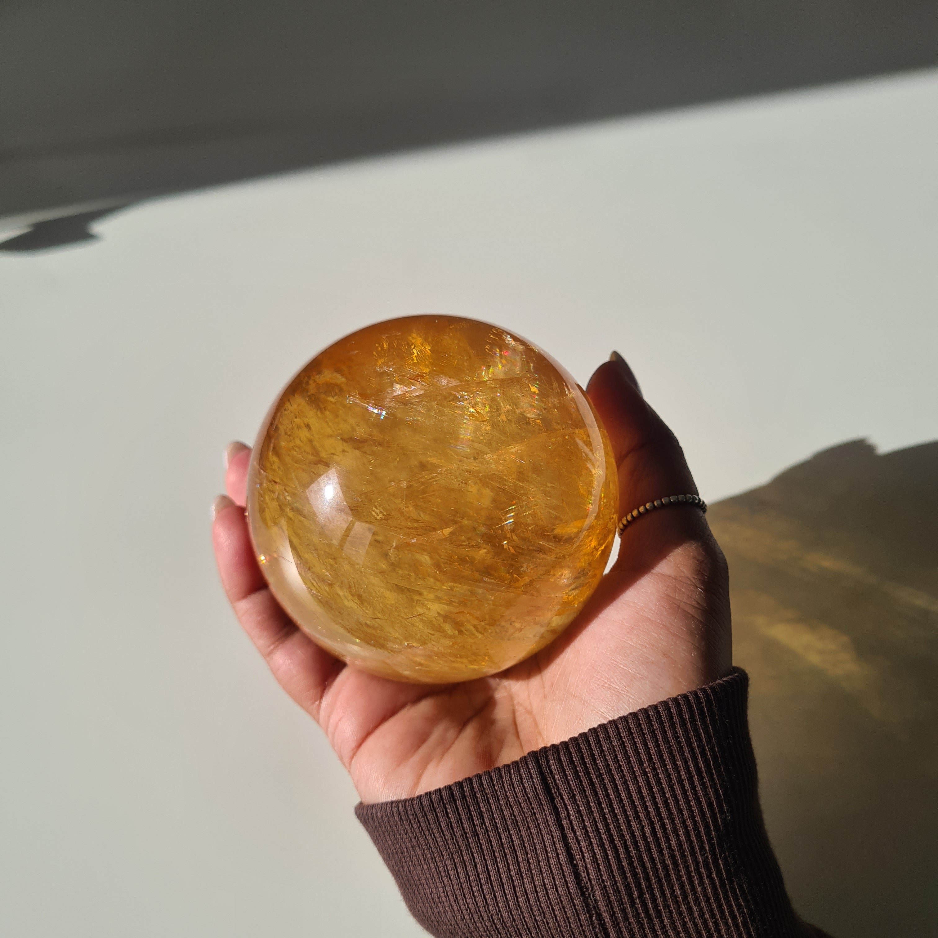 Ethereal Honey Calcite Sphere | A | 690 g | 7.8 cm