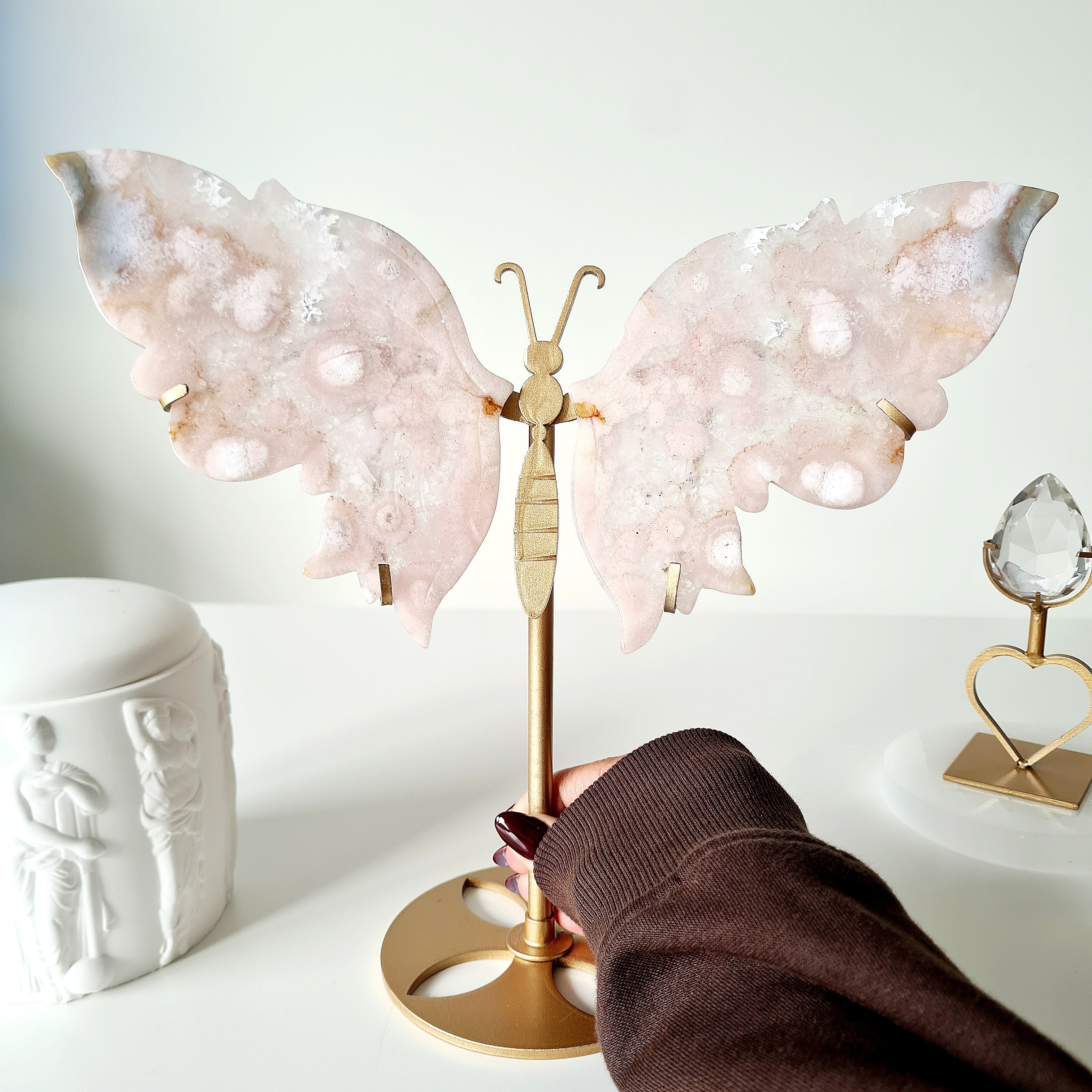 Flower Agate Butterfly π¦ | 24 cm tall with stand
