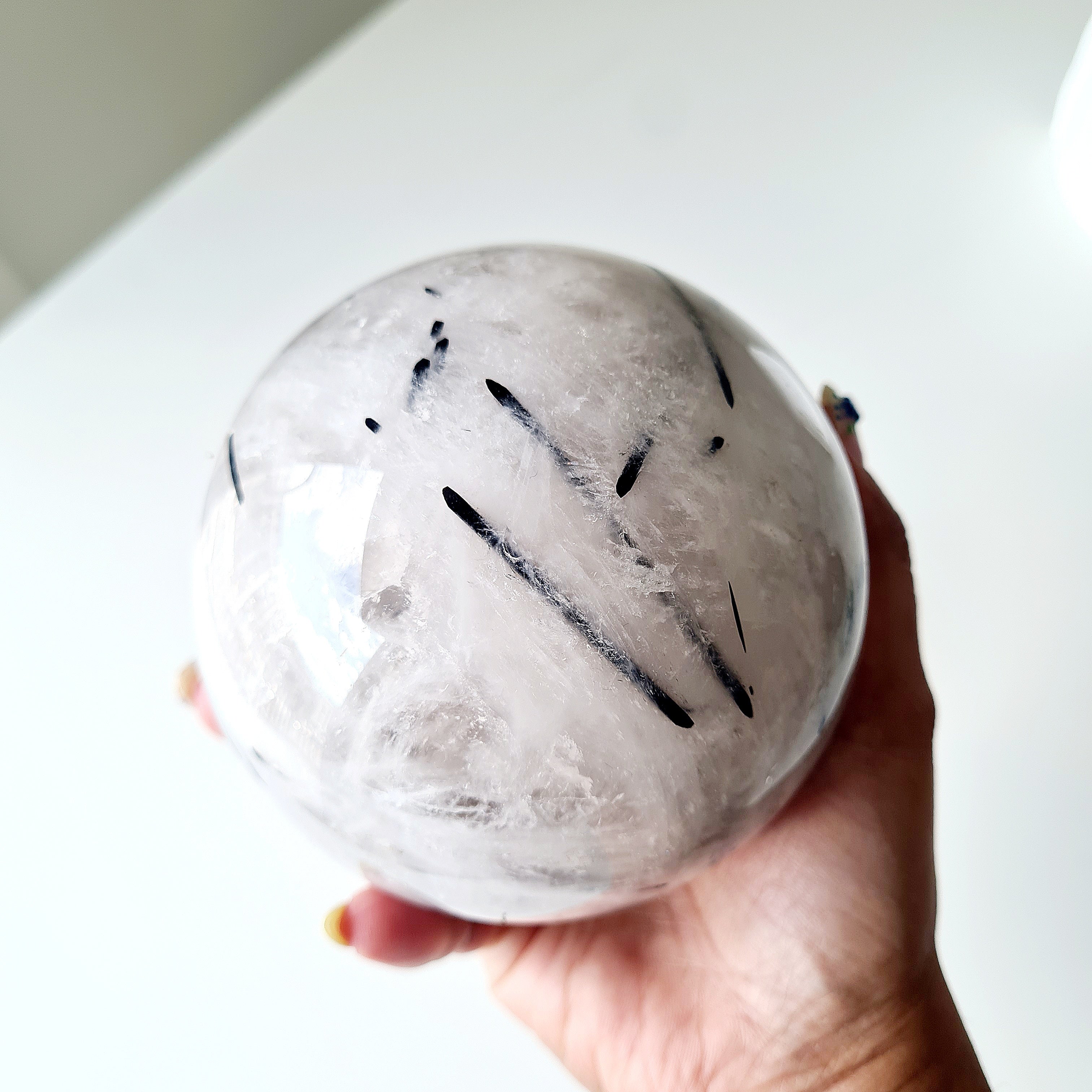Tourmalinated Quartz | 1.4 kg with metal stand | 9.8 Cm