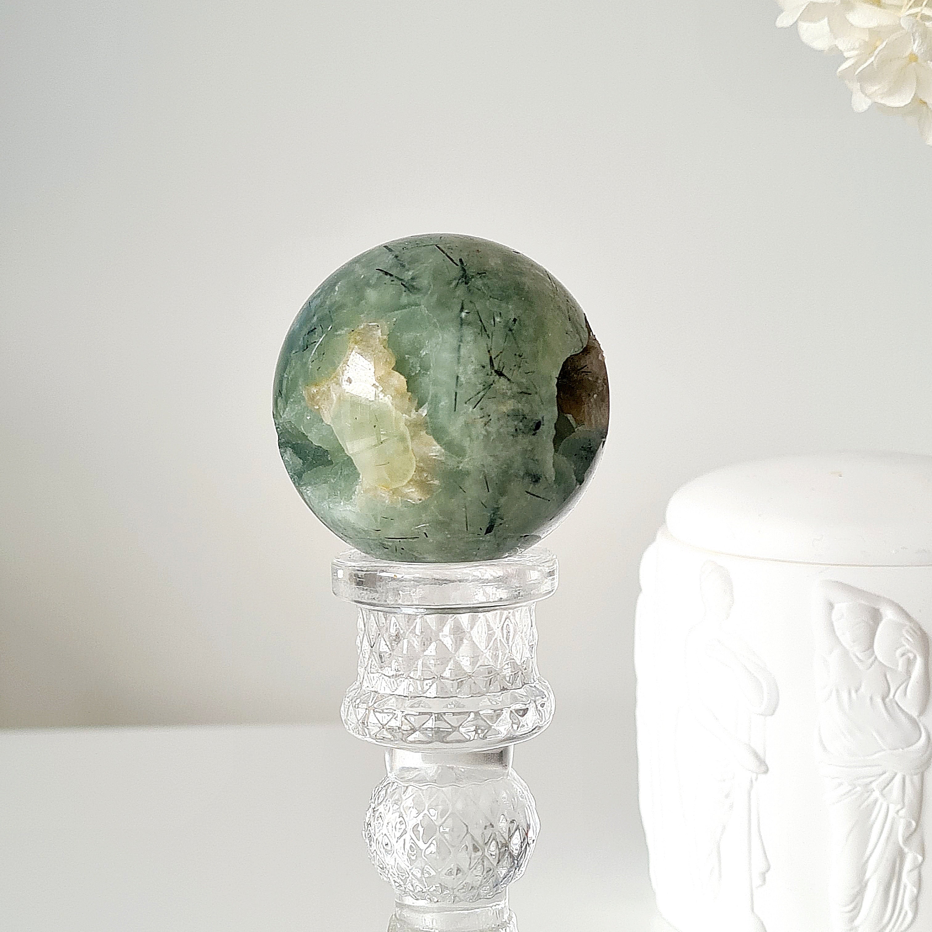 Prehnite with Epidote Crystal Sphere with Stand | A | 203 4